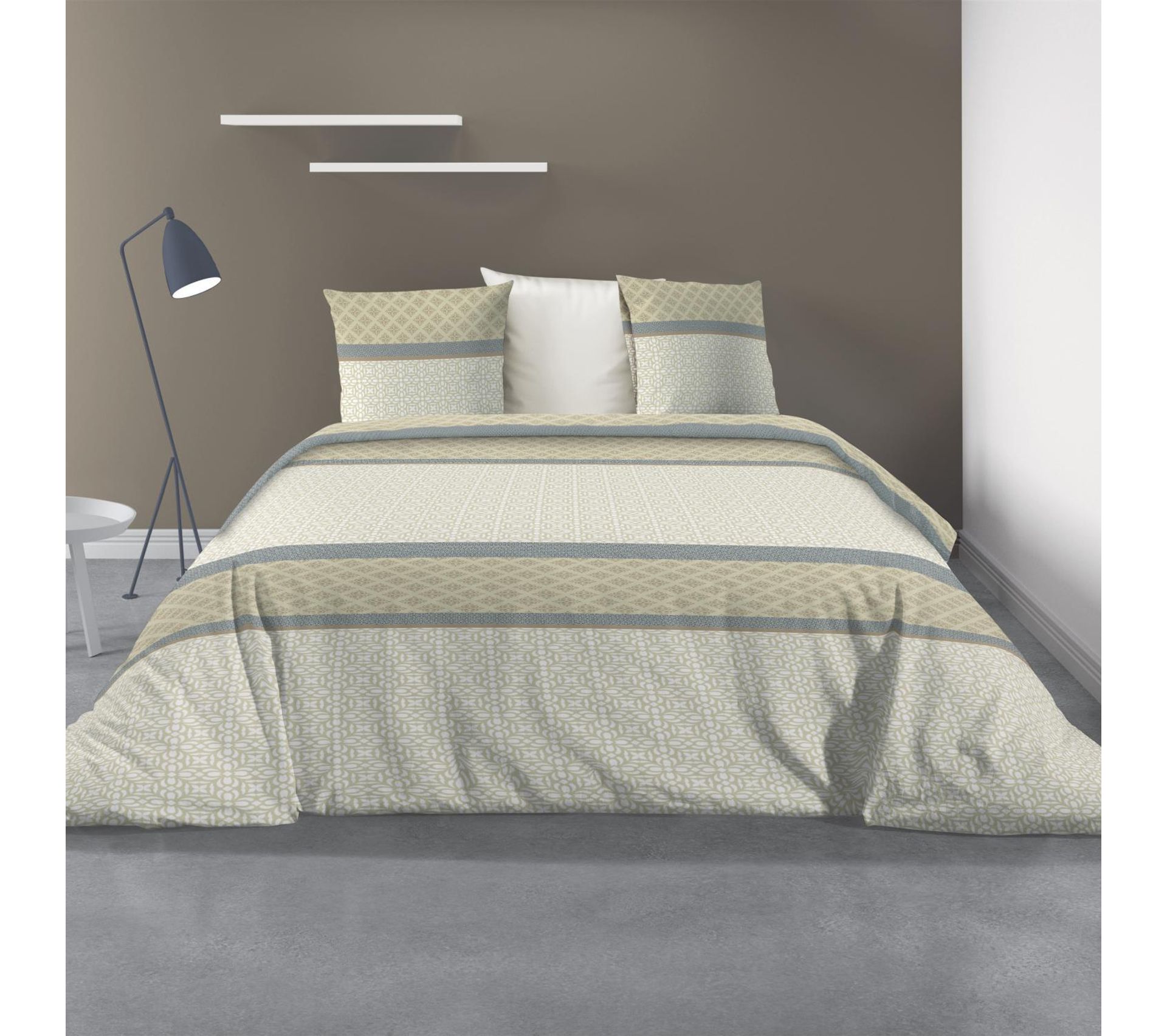 Parure De Lit Saky Gold Art Déco - Housse De Couette 240x220cm + 2 Taies 63x63cm - 100% Coton 57 Fils