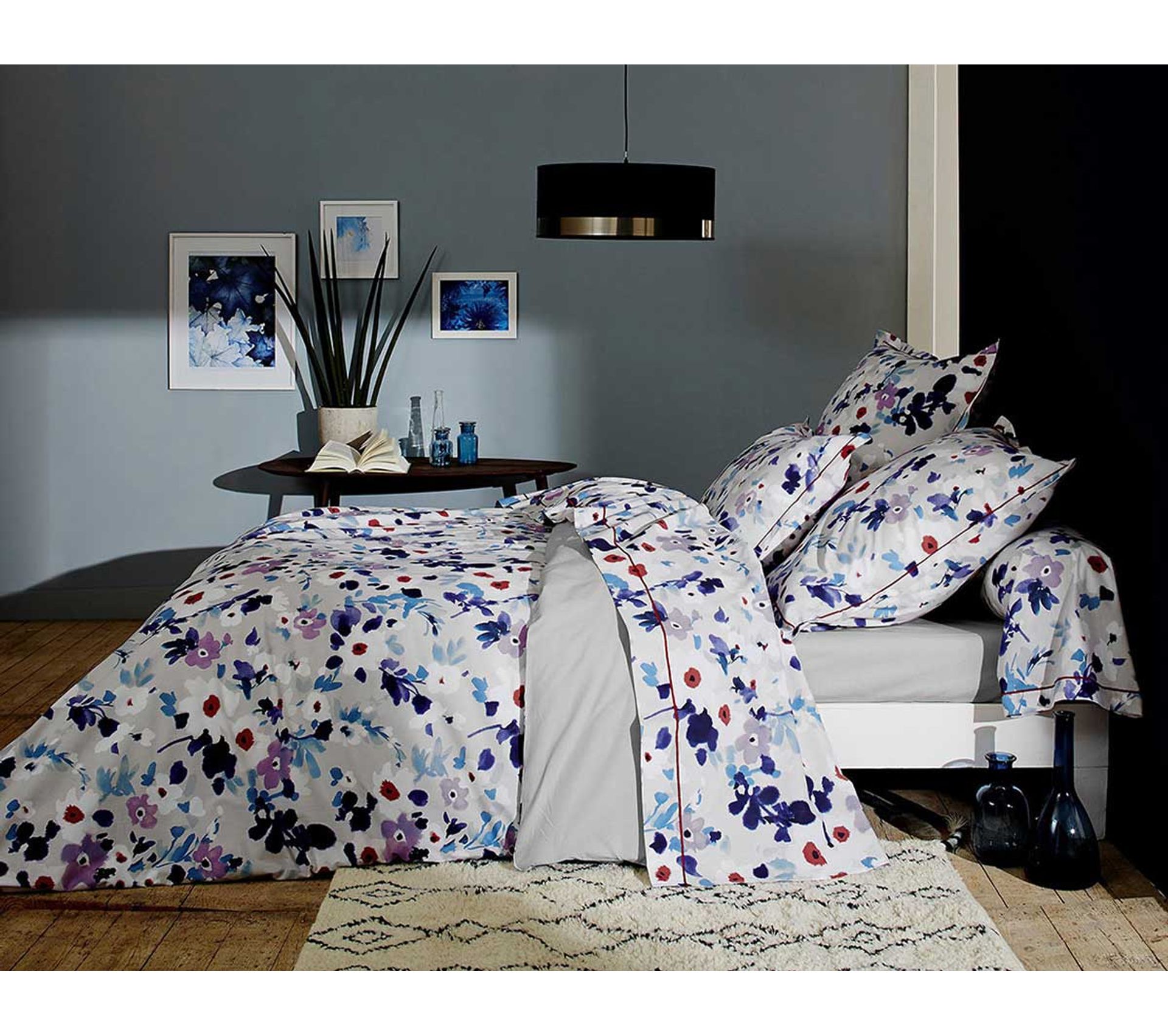 Housse De Couette "fleurs Aquarellées" - 140 X 200 Cm - Gris - Housse