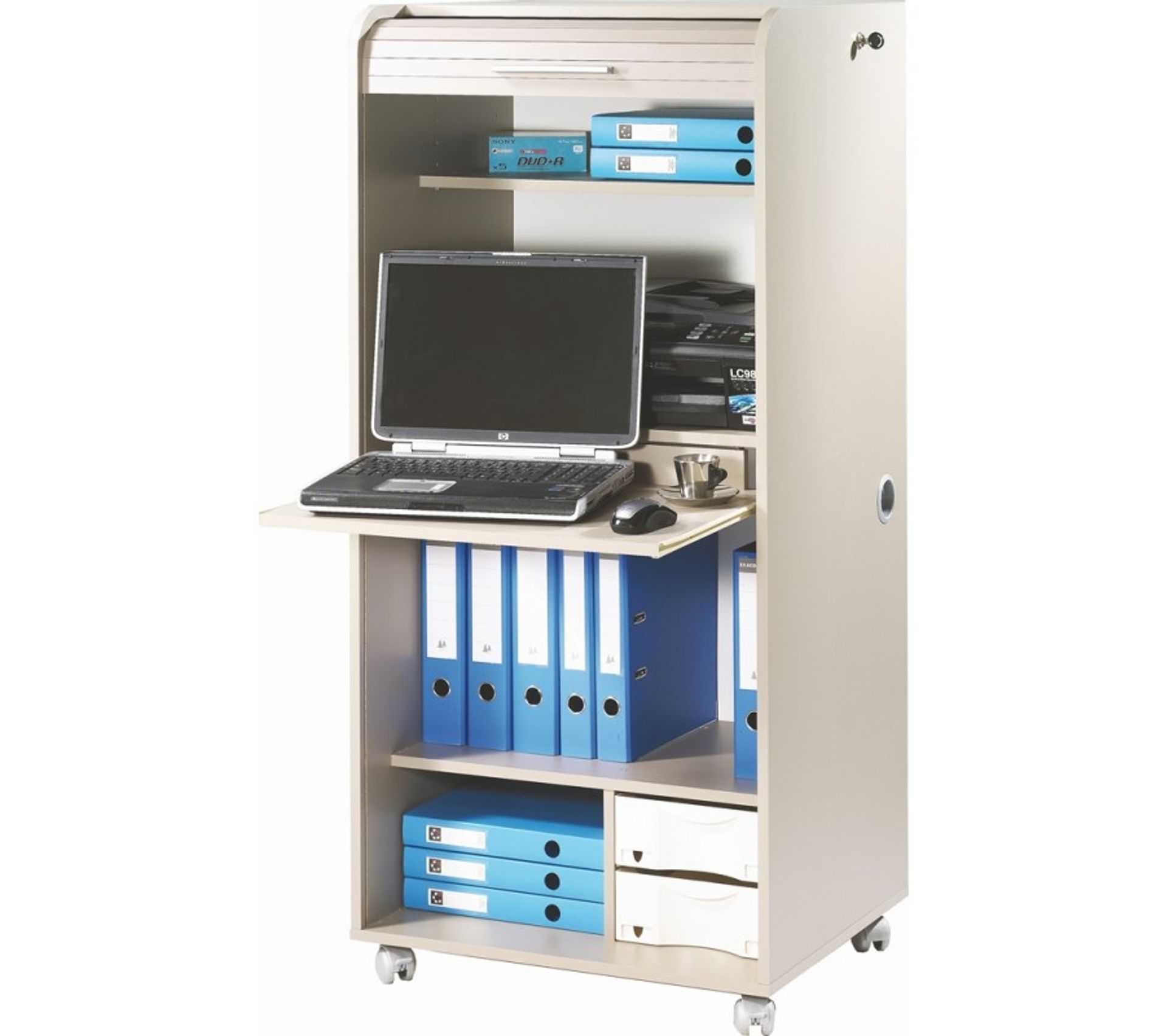 Armoire Informatique Mobile Taupe 2 Tiroirs Coloris Taupe Bureau