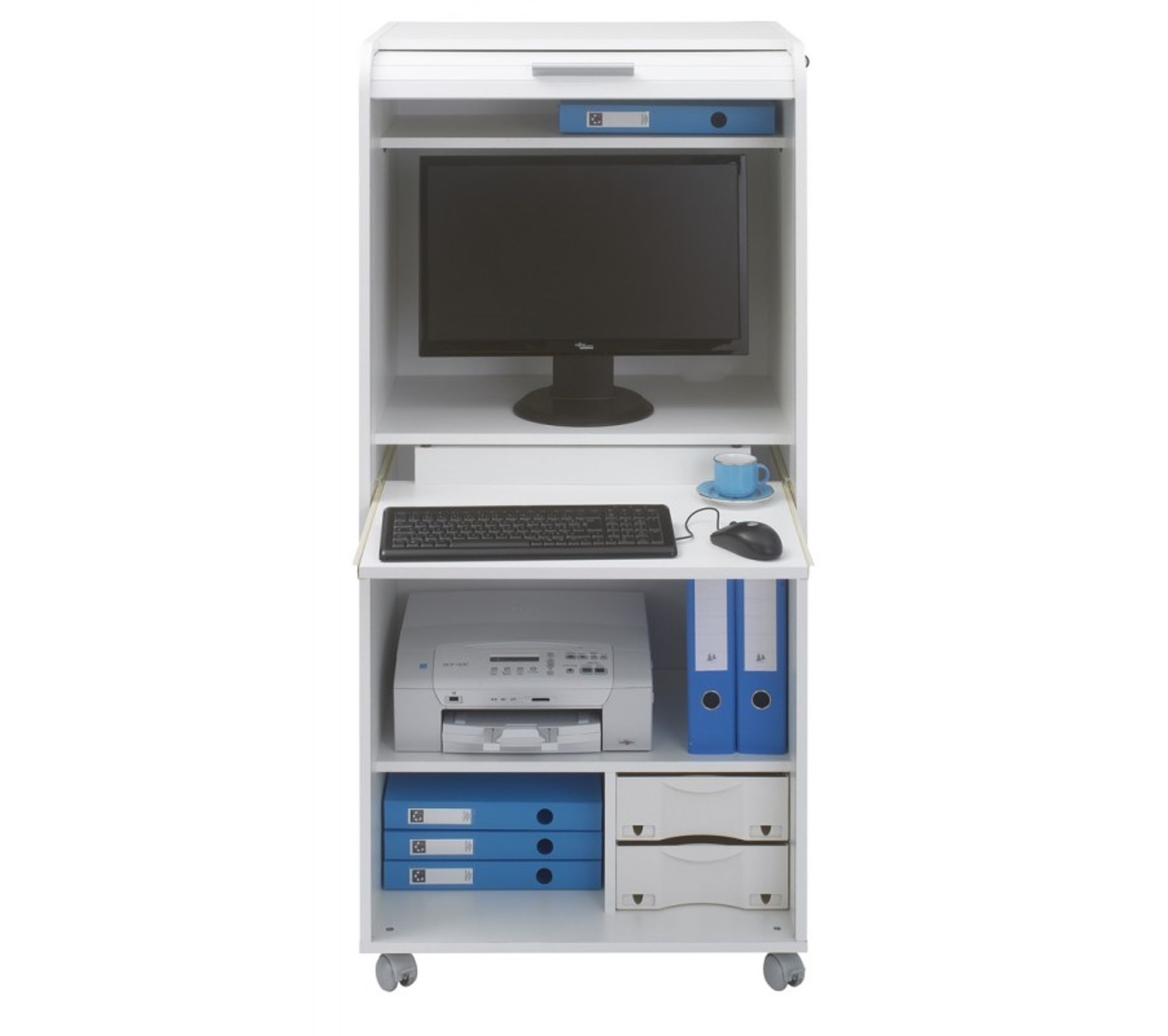 Armoire Informatique Blanche Roulettes Coloris Londres 700 Bureau