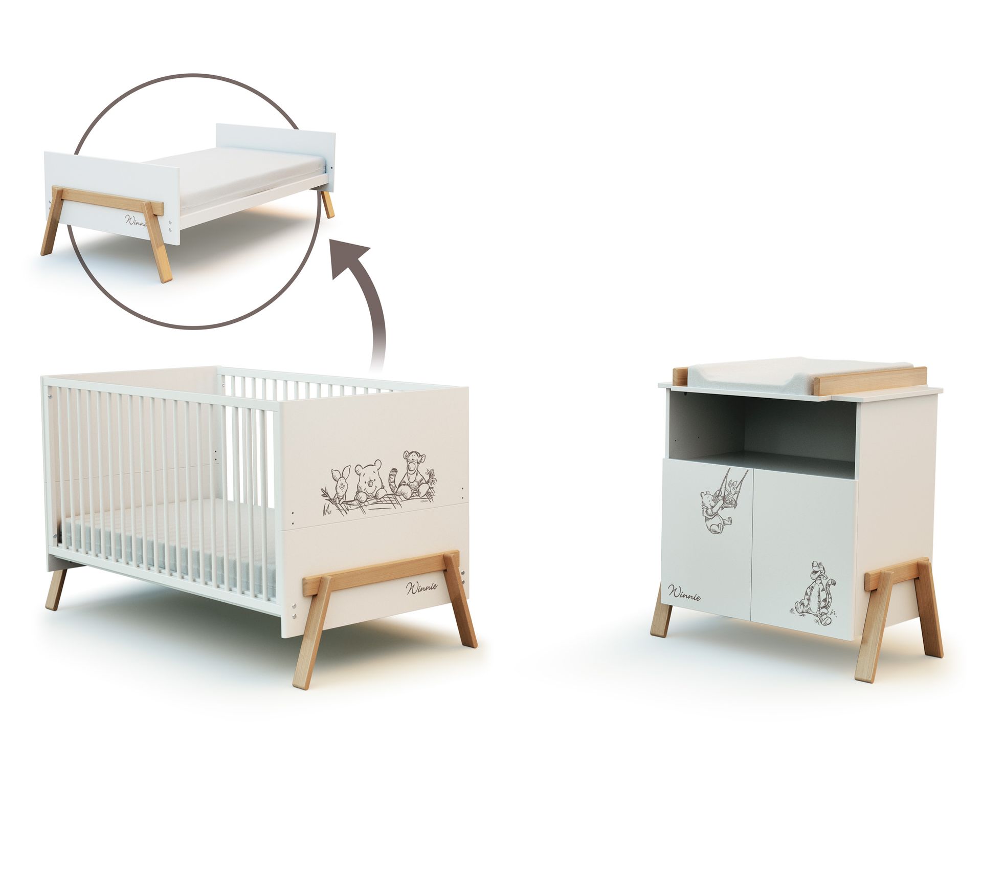 Grand Duo Canaille Winnie Lit Bebe Et Commode A Langer 2 Portes Chambre Bebe Complete But