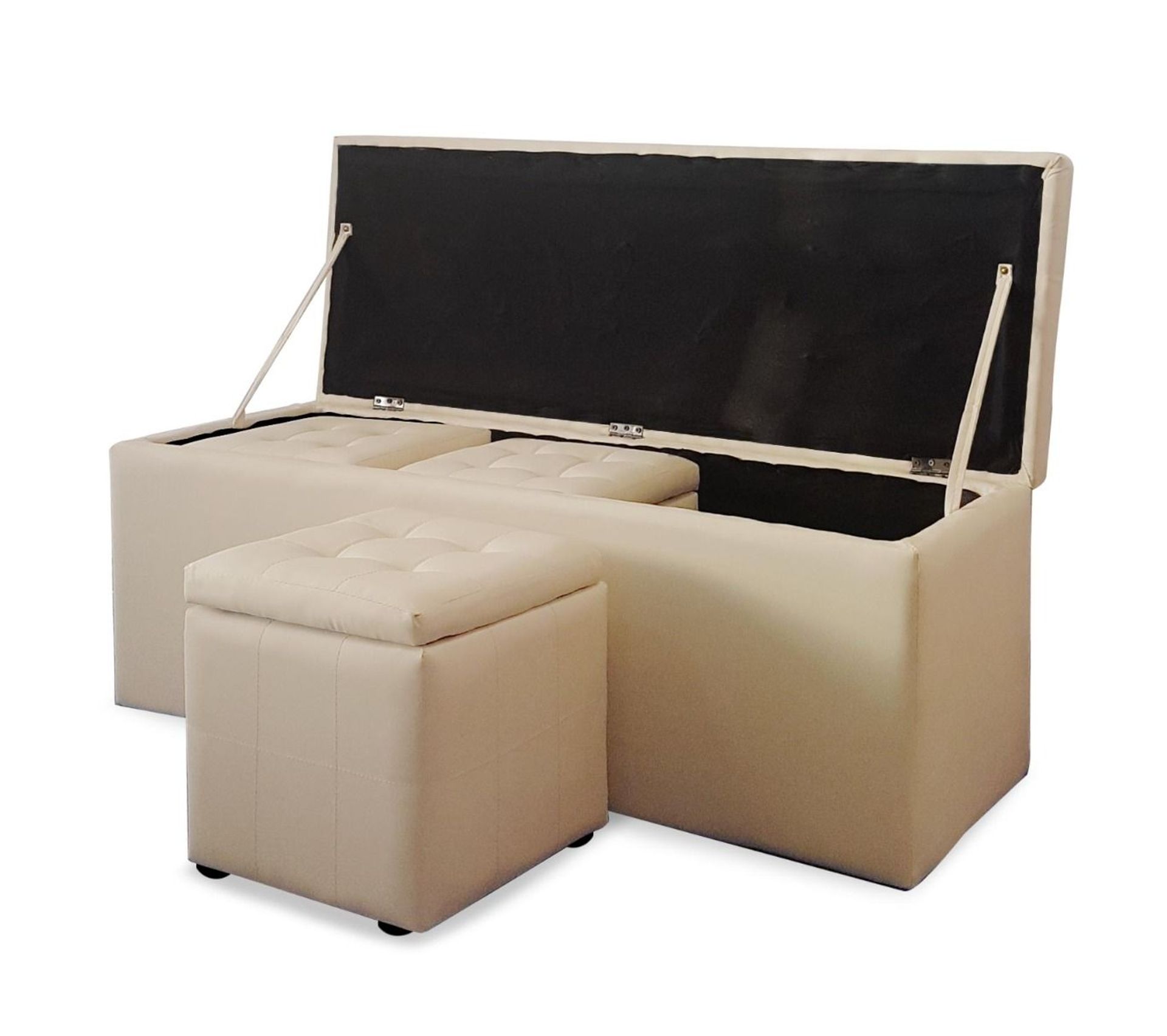 Menzzo PA814 Contemporain Panky XL Banquette-Coffre 3 Poufs Bois Gris 120 x 44 x 45 cm