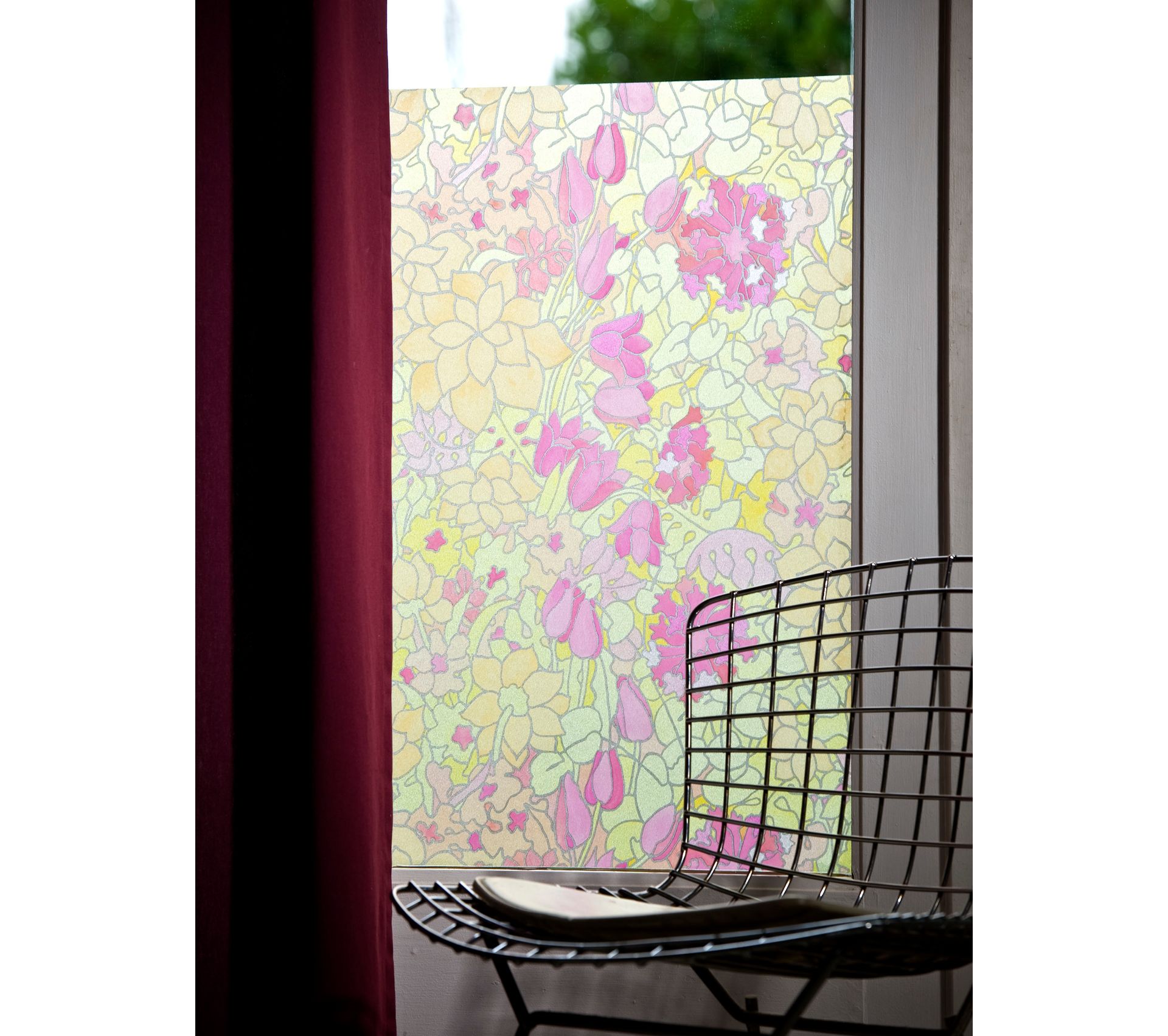 Film Occultant Électrostatique Pour Fenêtre Jardin Fleuri Transparent