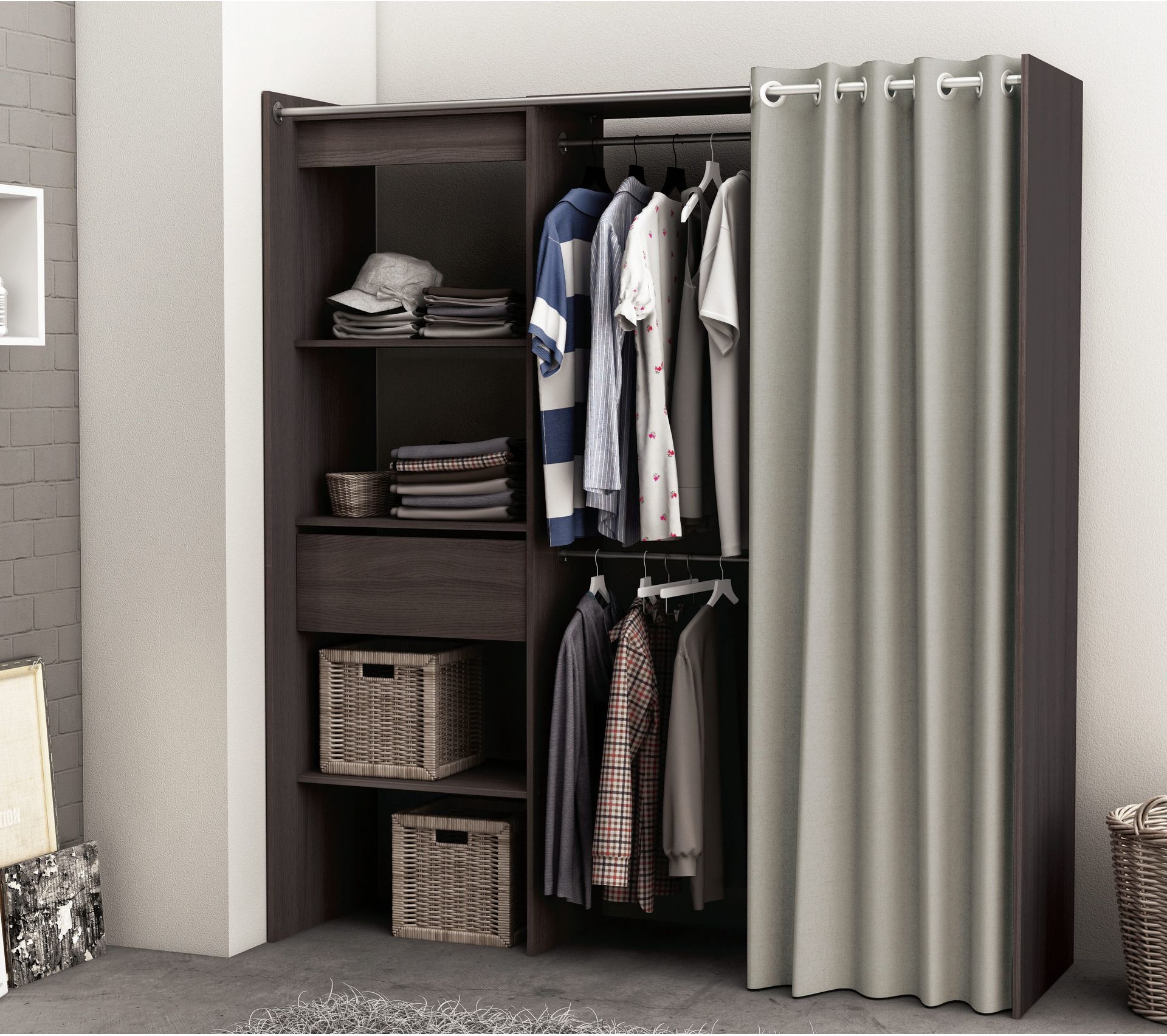 Rideau Meuble Polaire - Pour Armoire, évier, étagère - Style Rustique, Installation Facile - 160x70cm
