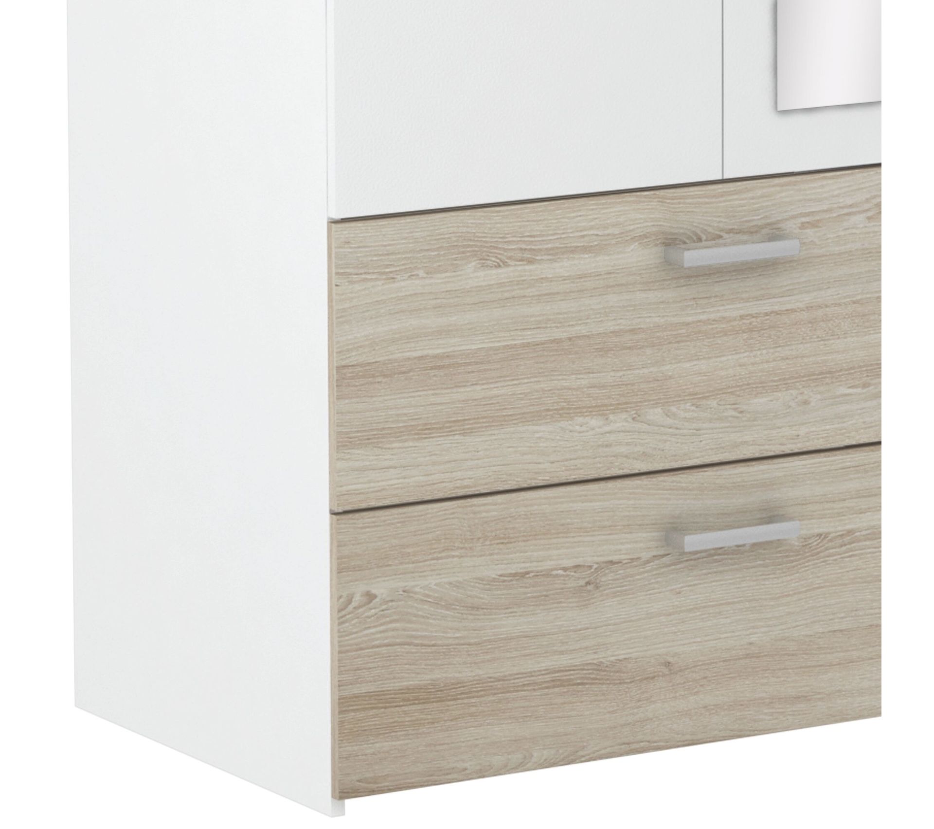 Armoire 3 portes 2 tiroirs L.144 cm READY imitation chêne et blanc