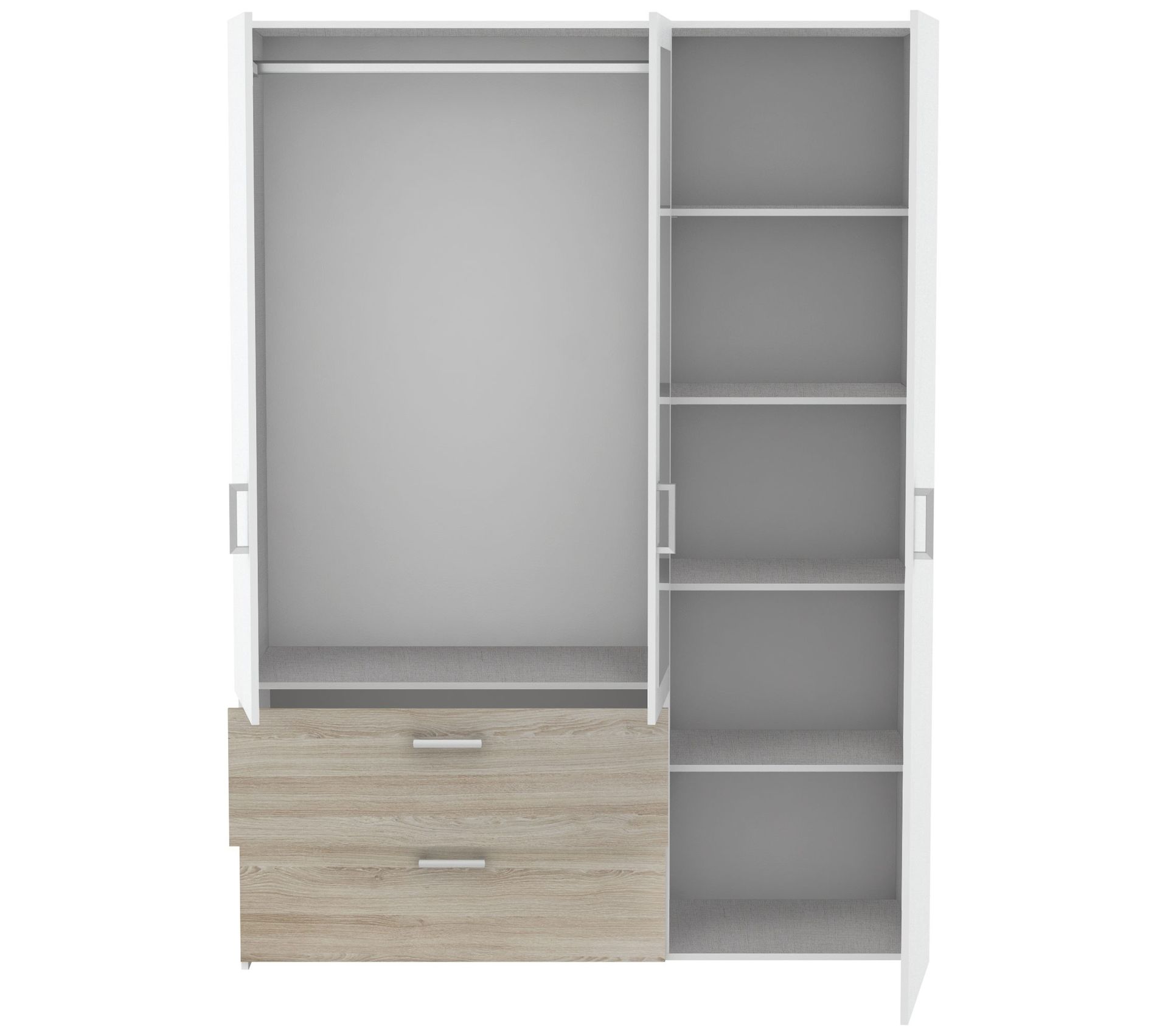 Armoire 3 portes 2 tiroirs L.144 cm READY imitation chêne et blanc