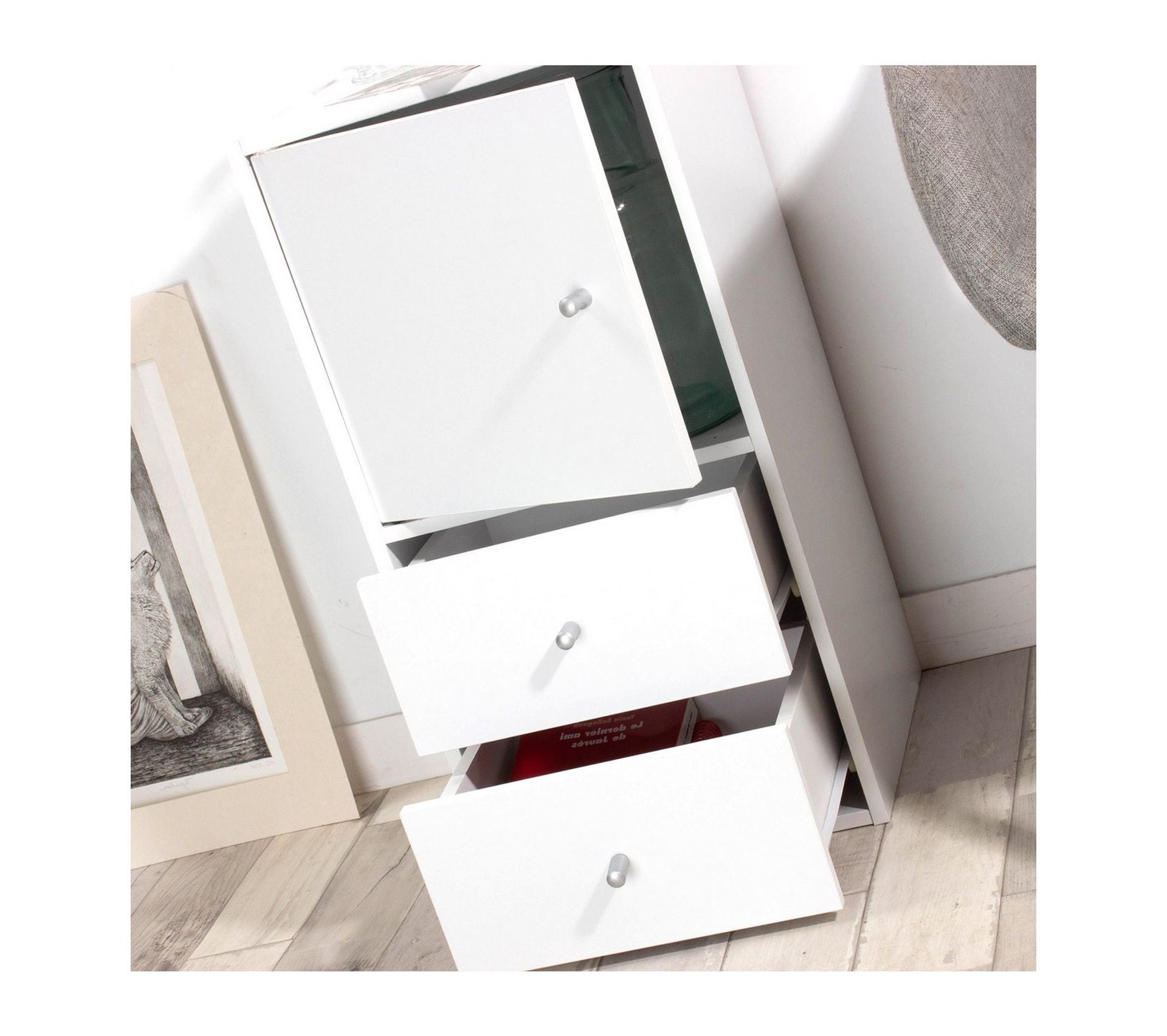 Meuble De Rangement 1 Porte 2 Tiroirs L32 X P30 X H63 Cm