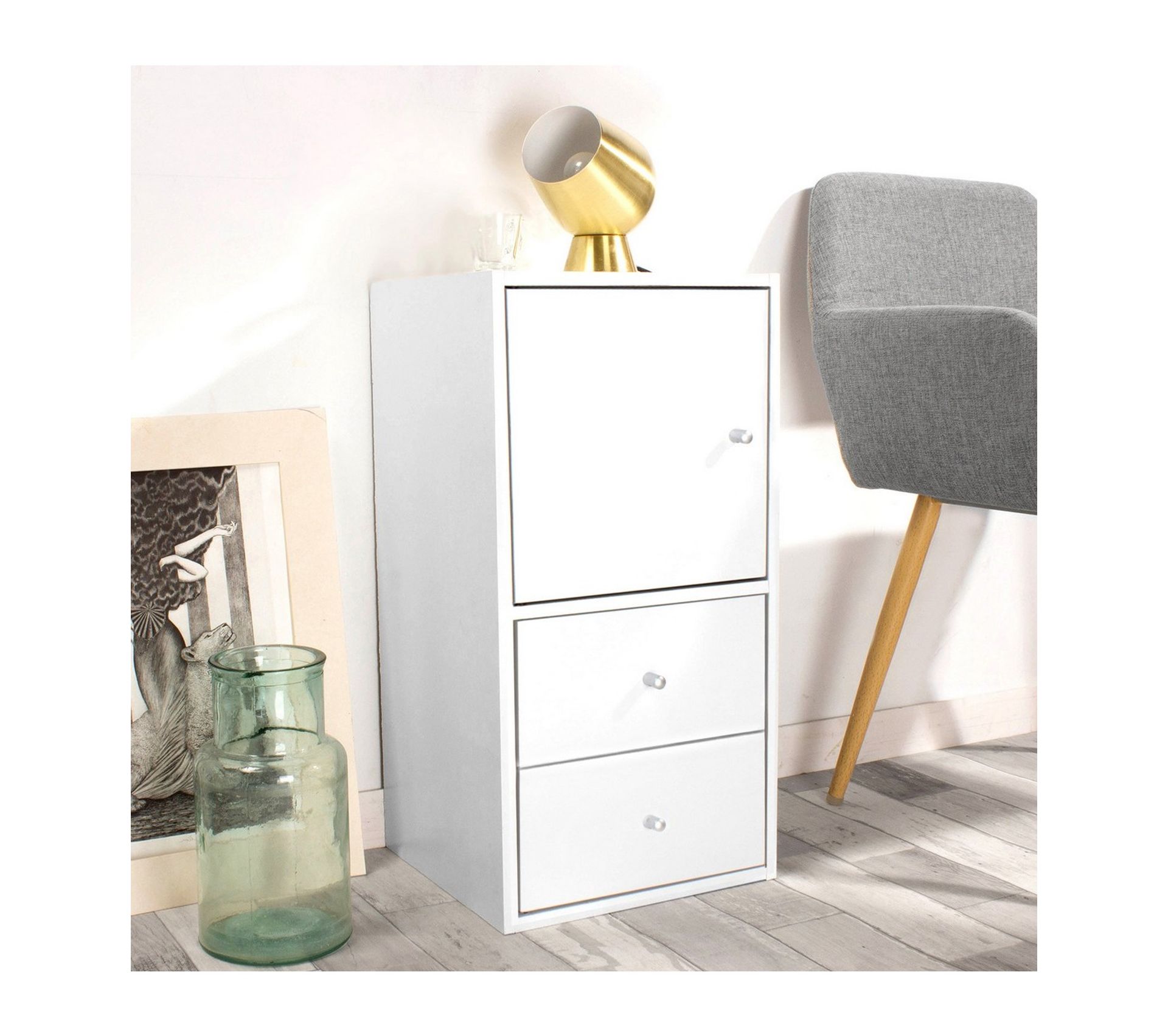 Meuble De Rangement 1 Porte 2 Tiroirs L32 X P30 X H63 Cm