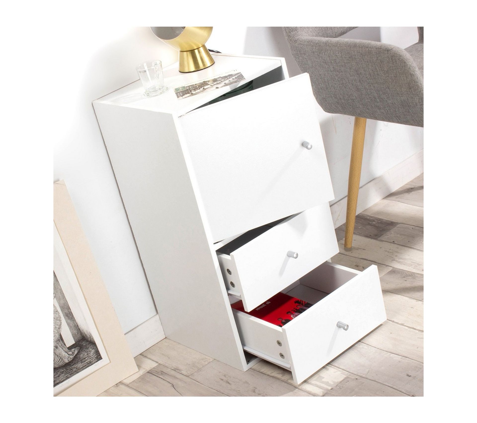 Meuble De Rangement 1 Porte 2 Tiroirs L32 X P30 X H63 Cm