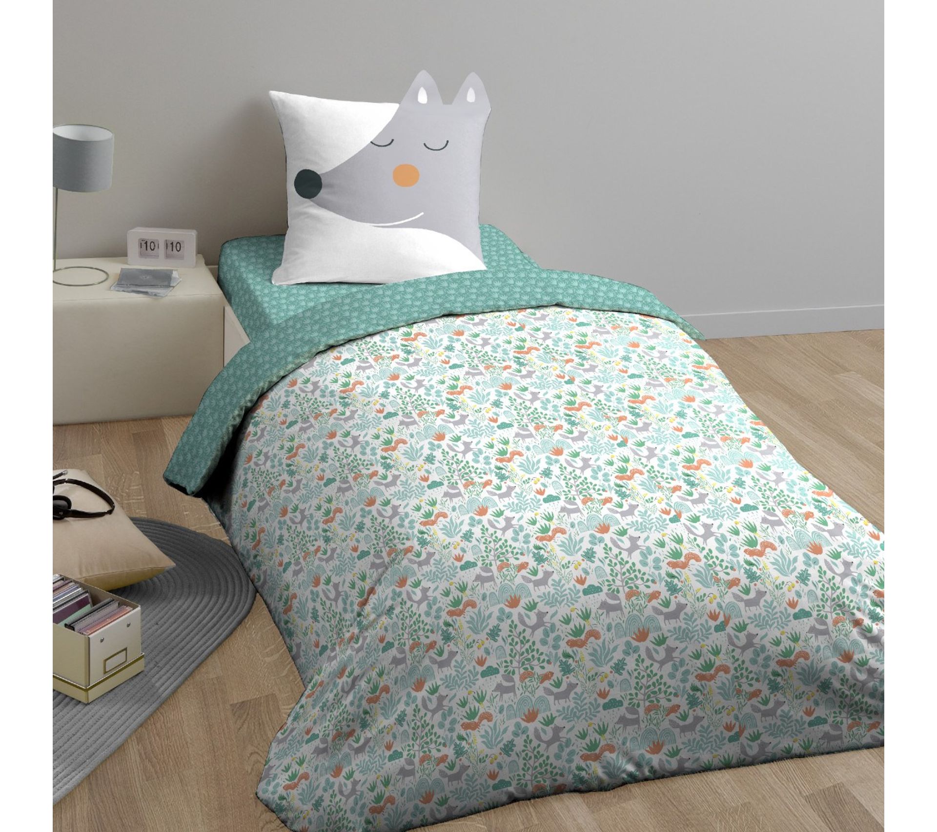 Parure De Lit 1 Personne 140x200 Cm Avec Taie D'Oreiller - Housse De Couette Microfibre Douce Motif Ours Enfant, Facile à Entretenir