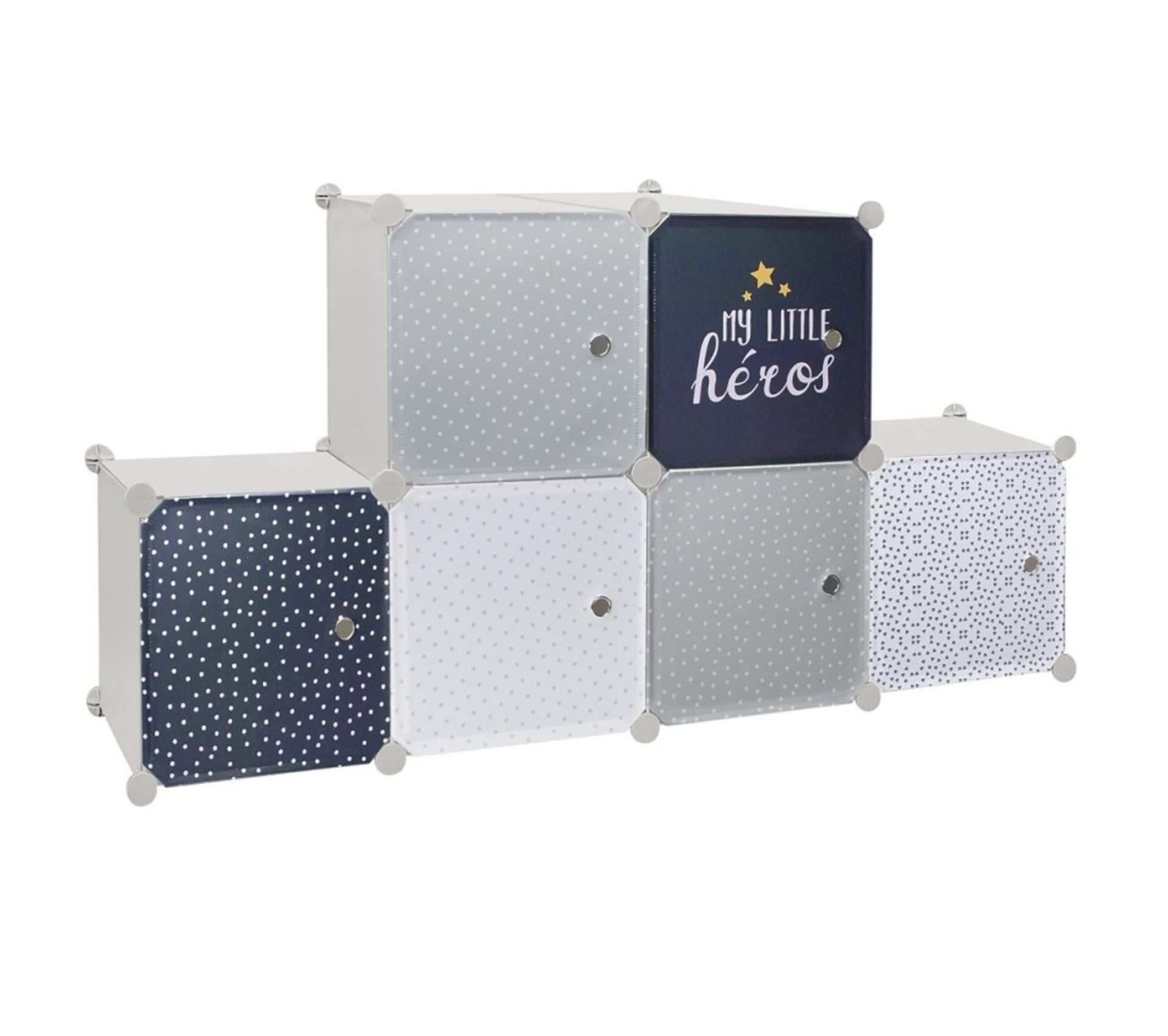 Armoire De Rangement Enfants 8 Cubes Thème Spatial - Modulable Avec Portes Et Barre De Suspension, Blanc