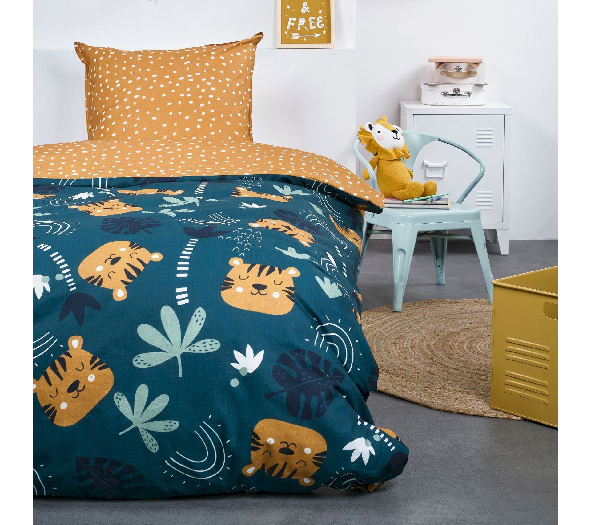 Housse De Couette 140x200 Kids Happy Jungle + 1 Taie 100% Coton 57 Fils
