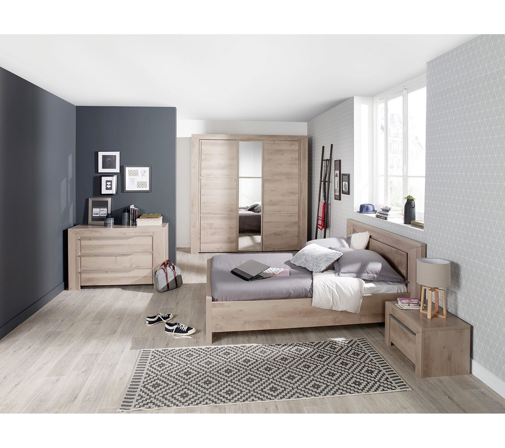 Armoire 3 portes L.222 cm SARLAT imitation chêne Armoire BUT