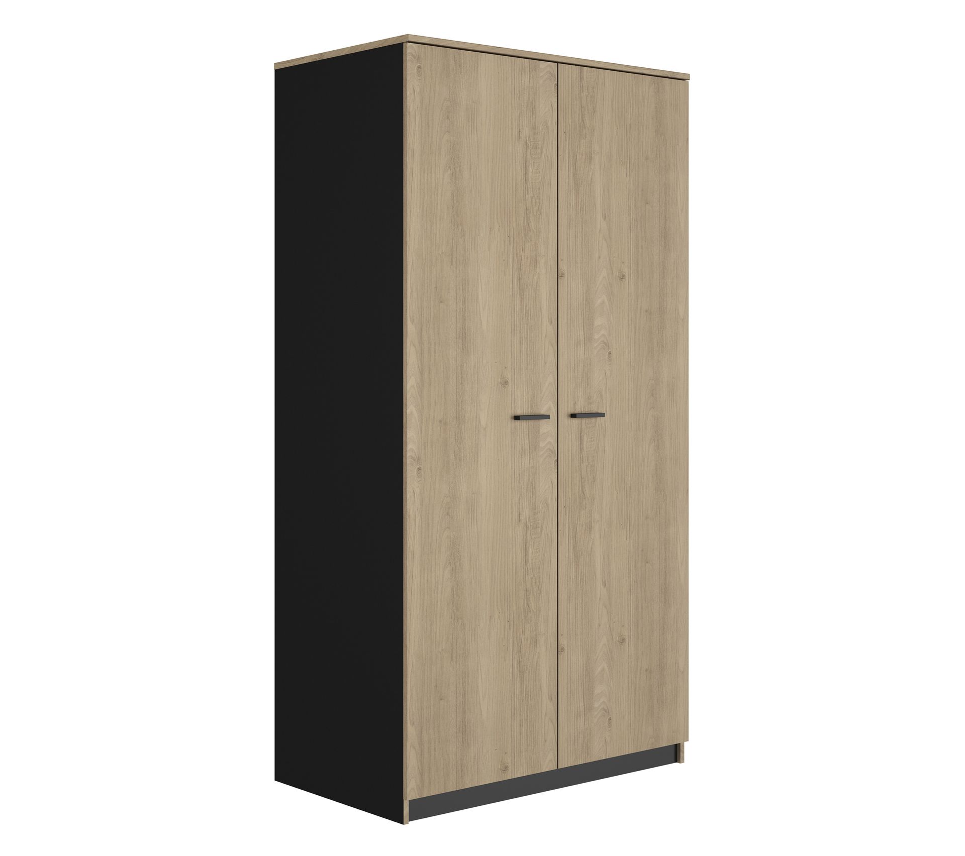 Armoire 2 portes TONIGHT 1/2 penderie imitation Chêne et noir Armoire BUT