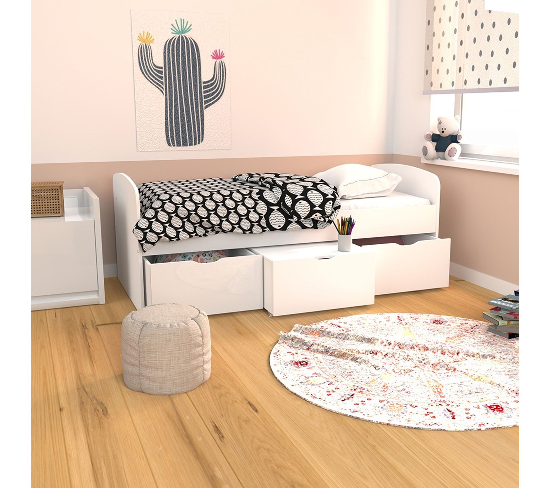 Lit 90x0 Sommier Inclus Et 3 Tiroirs Lena Blanc Lit Avec Rangement But