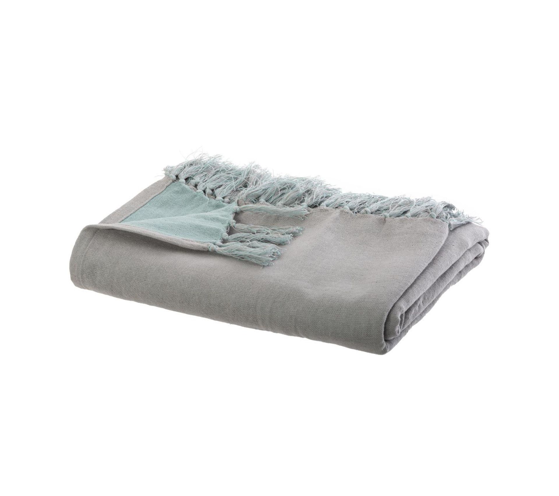 Jete De Lit Reversible A Franges 130 X 180 Cm Gris Bleu Dessus De Lit But