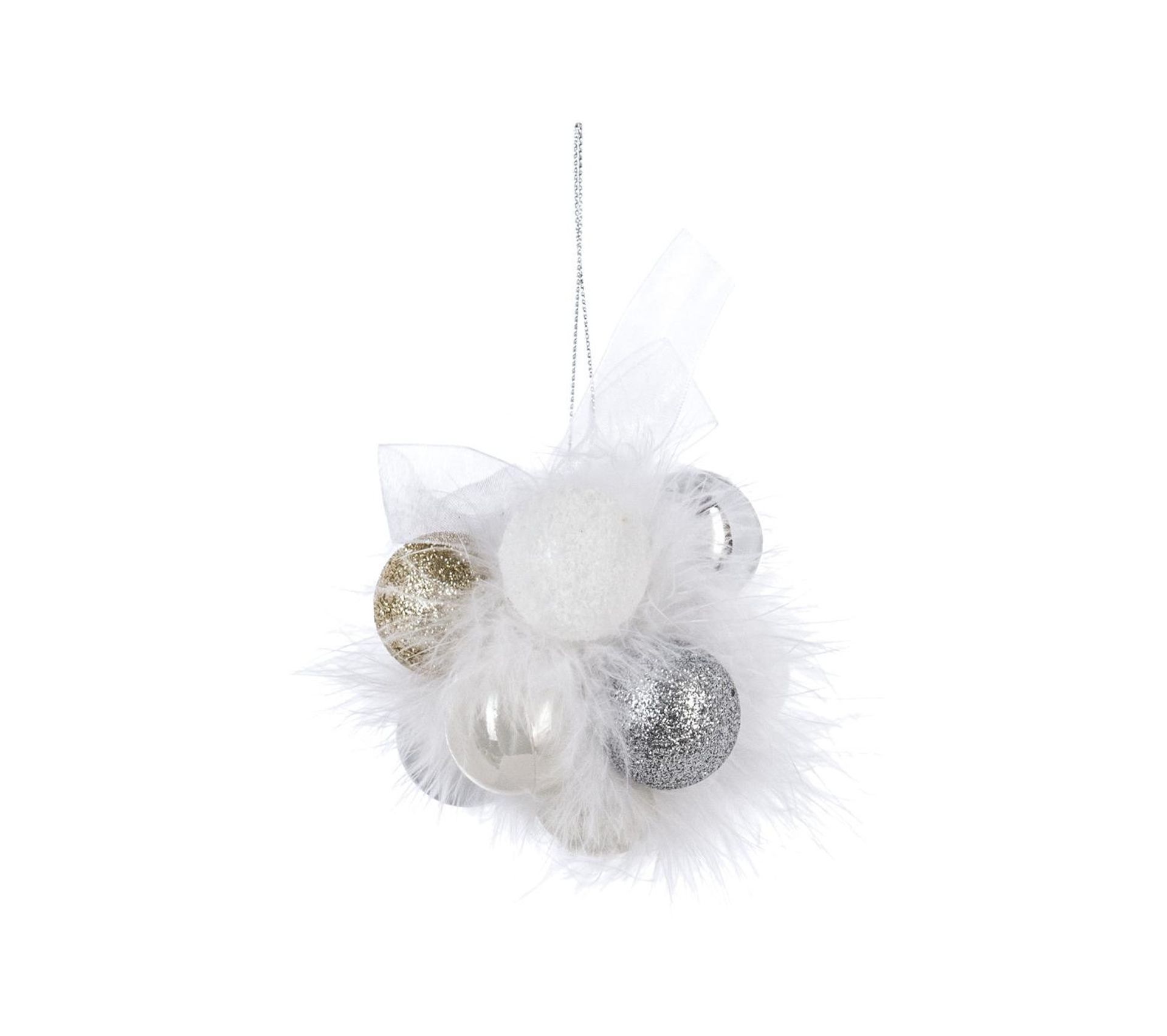 Décoration Fleur Grappe De Noël 11 Boules Avec Plumes Blanches Collection Sarah B