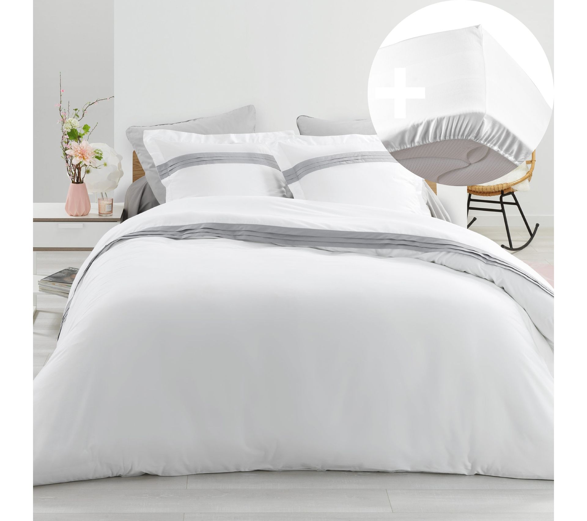 Drap housse blanc cassé en coton brossé housse de couette couette ensemble de literie taie d/'oreiller