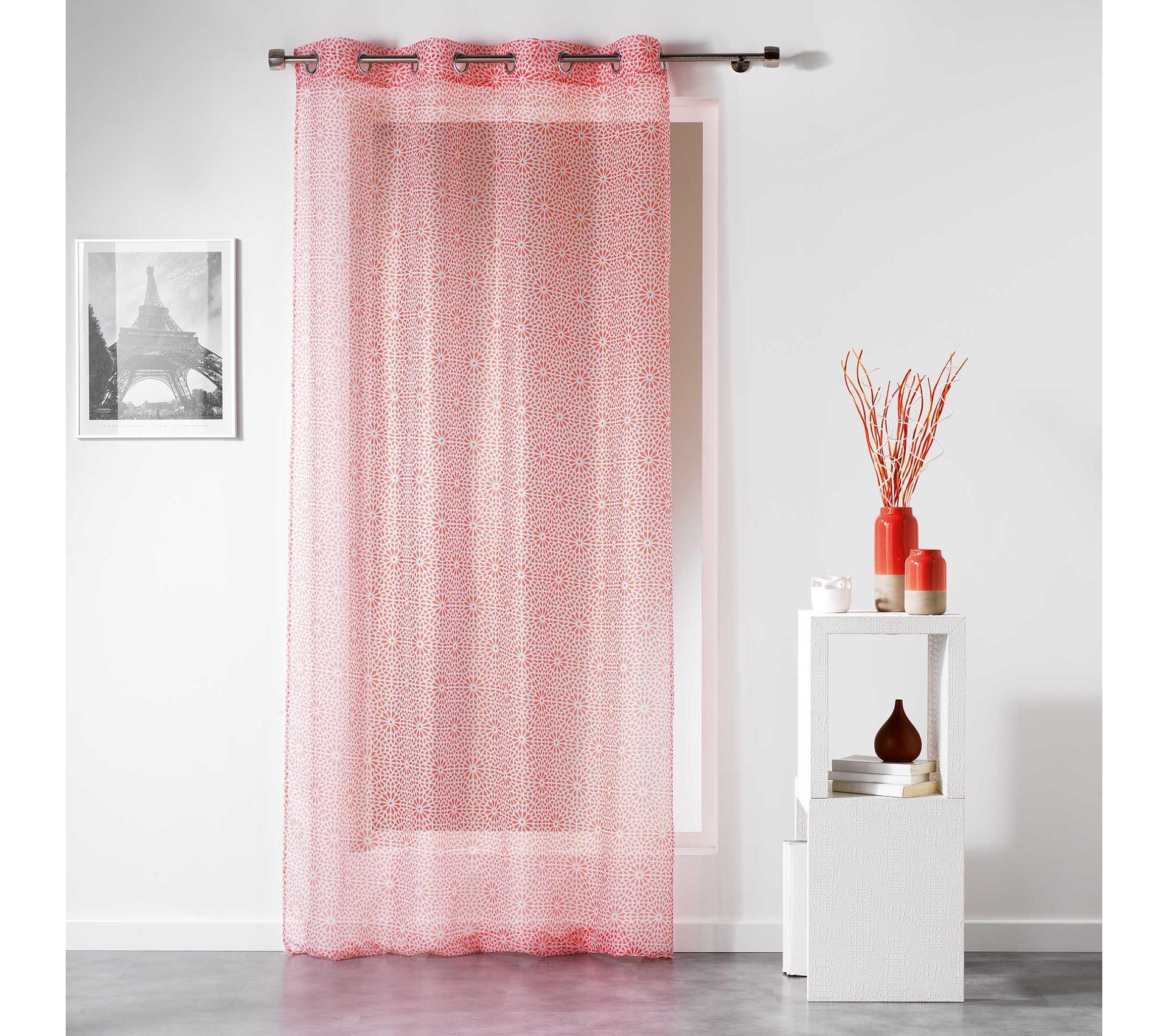 Voilage Avec Motif Géométrique "fleurs" - 140 X 240 Cm ...