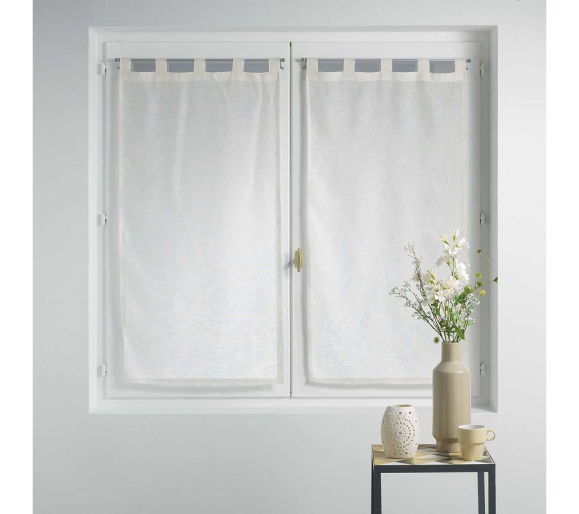 Voilages à Rayures Atout Ciel - Paire 45x120 Cm - Blanc - Passe-Tringle - Polyester - Prêt à Poser