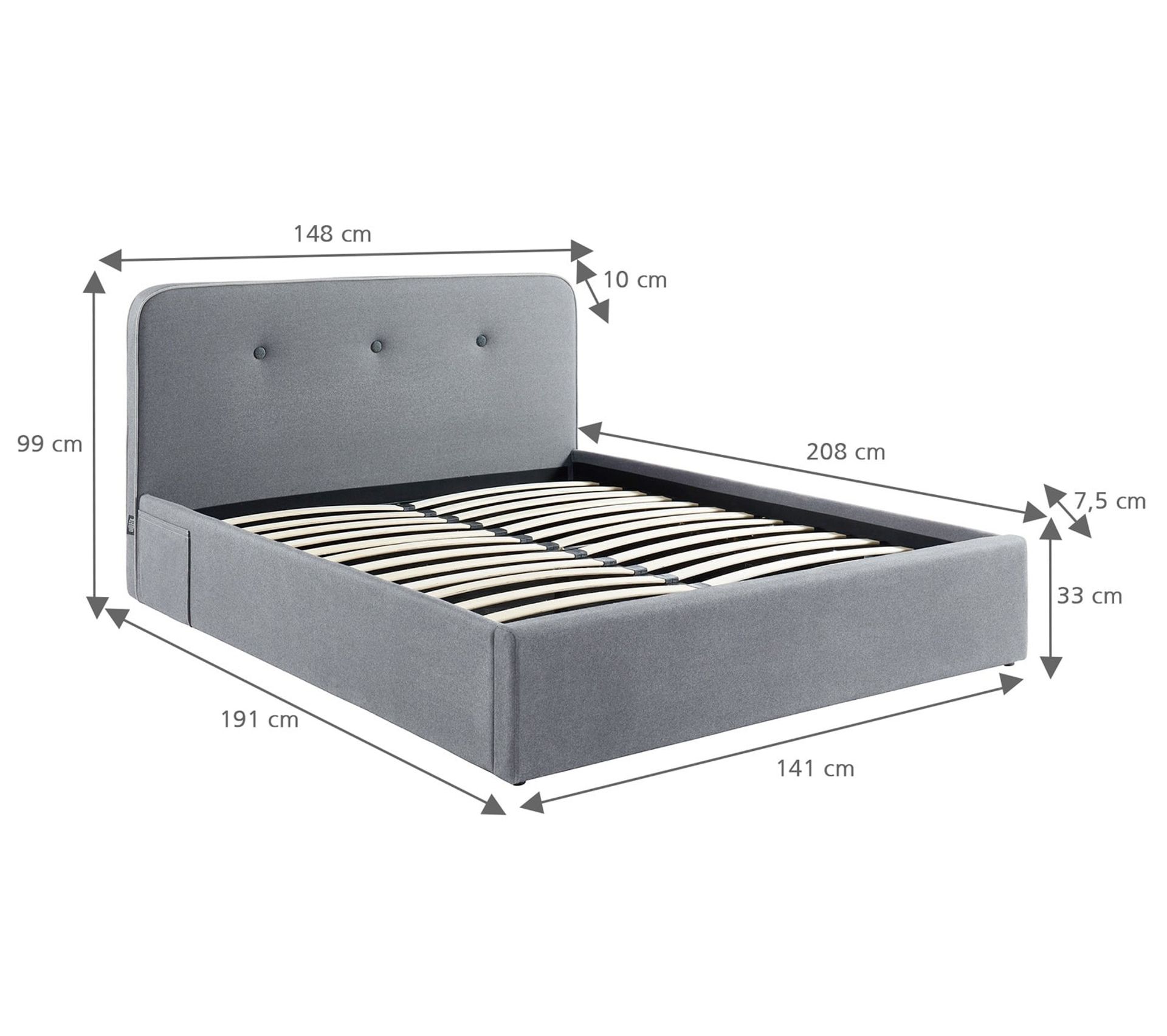 Lit Coffre 140x190 cm Gris Clair Avec Tête De Lit ...