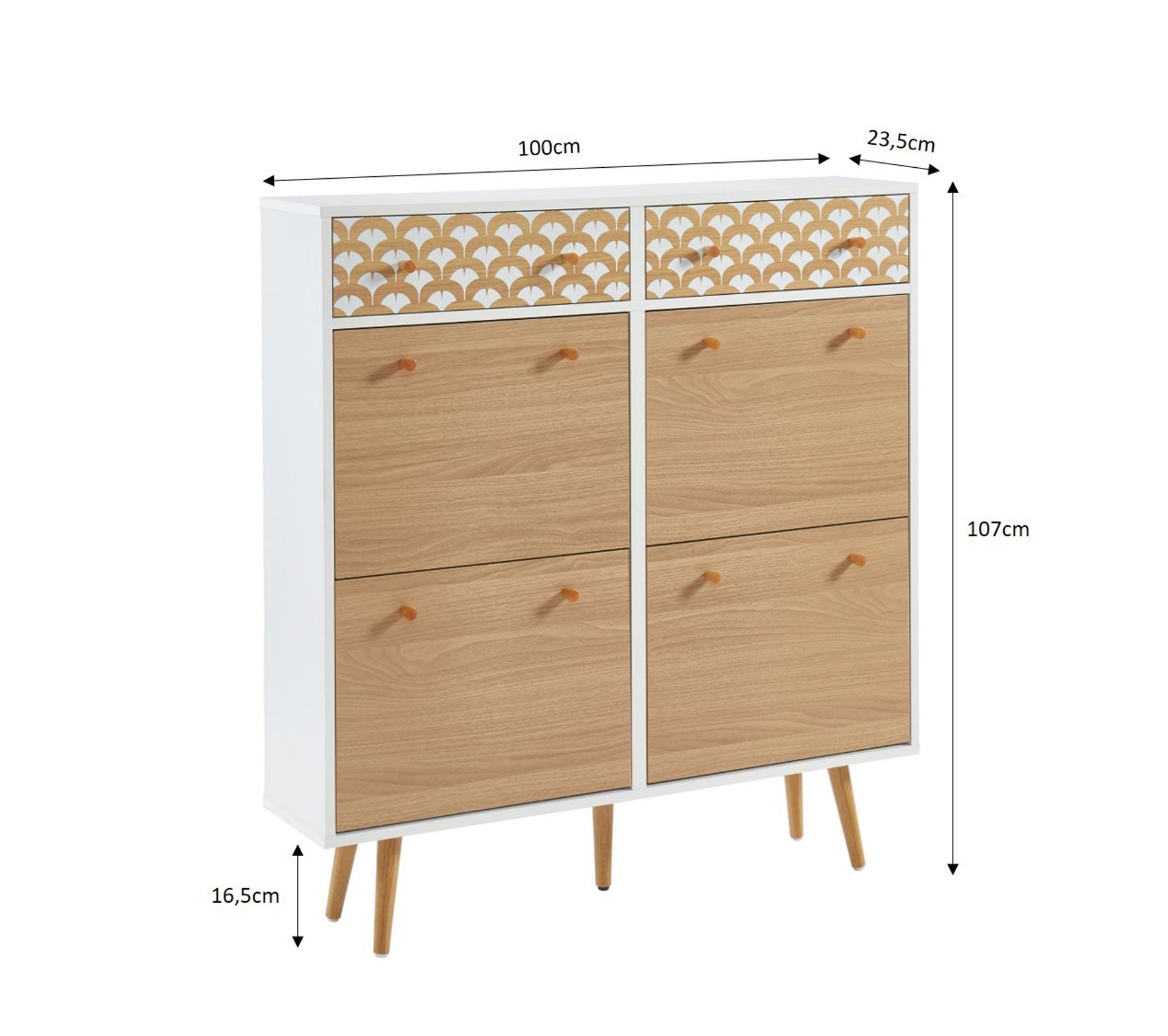 Meuble Chaussures Utah Blanc Et Effet Chêne 4 Portes Et 2 Tiroirs