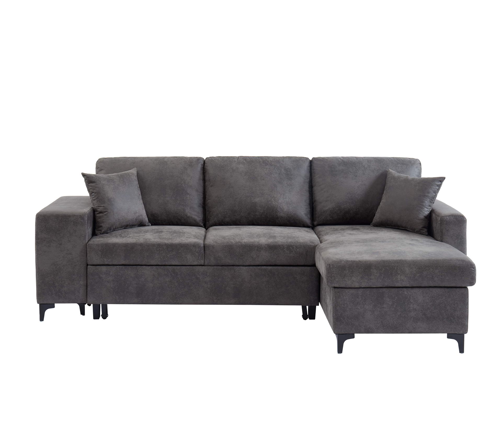 Canape D Angle Reversible Jules Gris Avec 2 Poufs Integres Et Coffre De Rangement Convertible Canape But