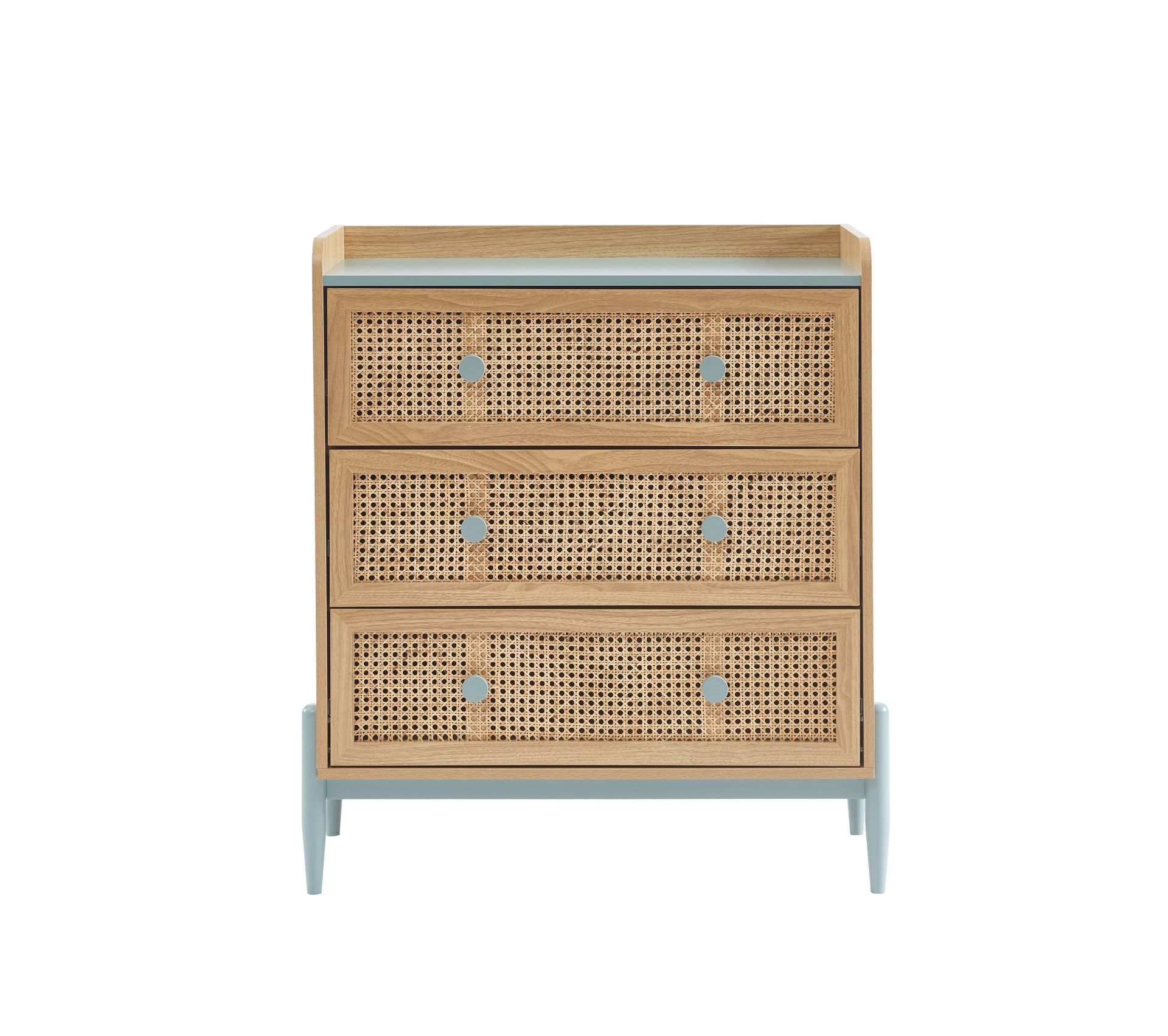 Commade Enfant Pablo - Effet Chêne Et Cannage Rotin - 3 Tiroirs - L80xP40xH95cm