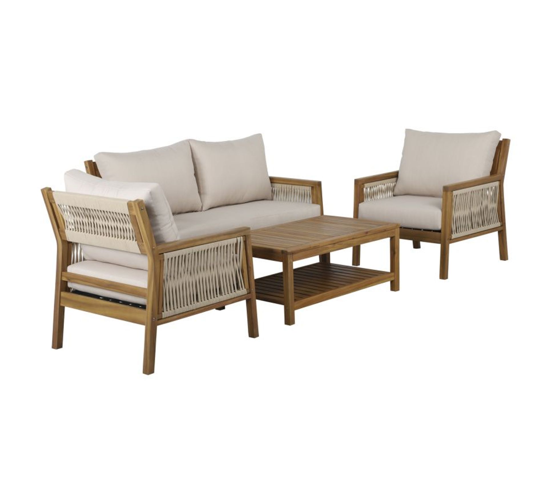 Salon De Jardin Quarto En Bois D'acacia 4 Places Coussins Beige Salon de jardin BUT