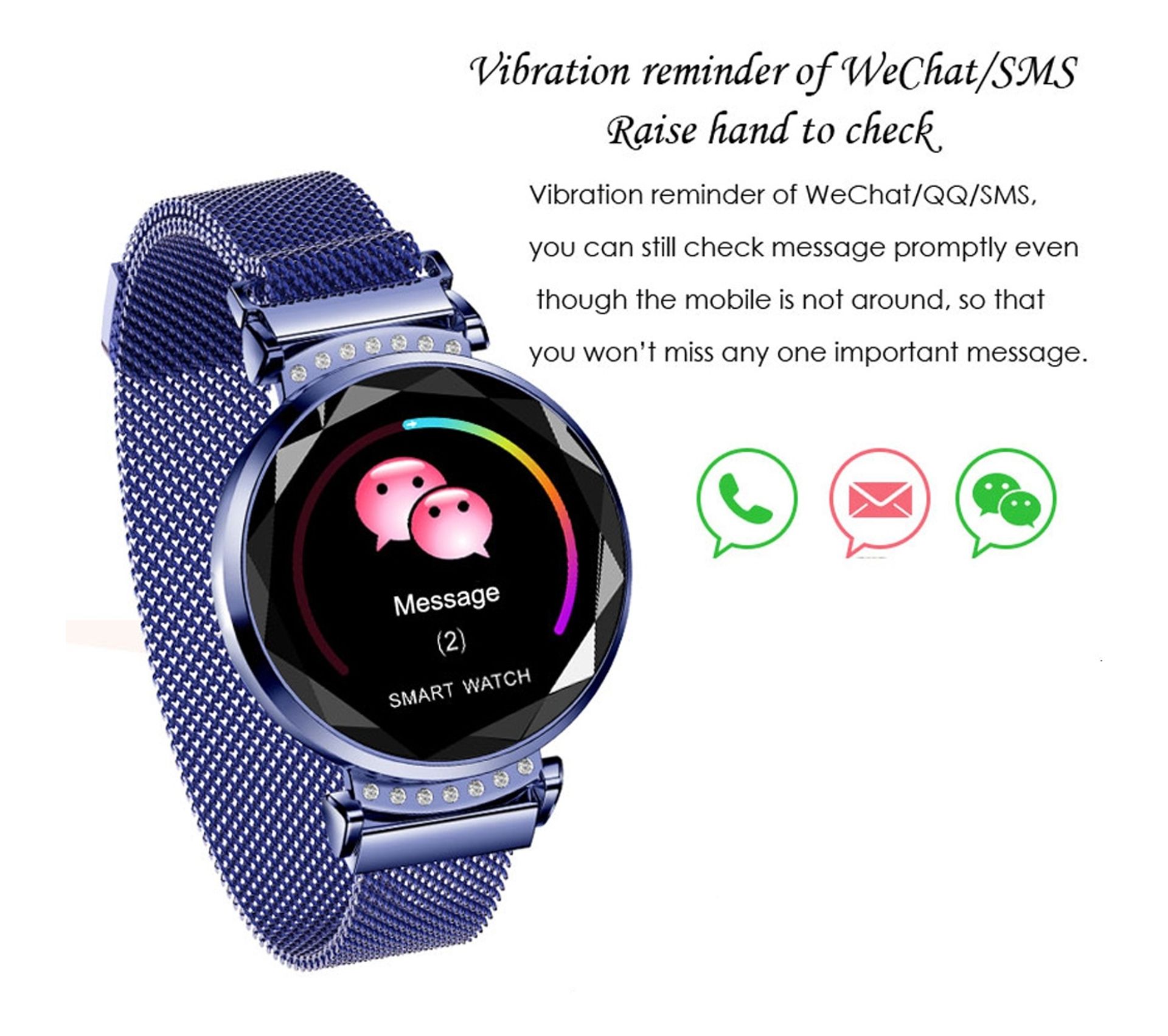 Montre Connectée Pour Femmes Bracelet Sport Ios Android Bluetooth Doré Bracelet Montre