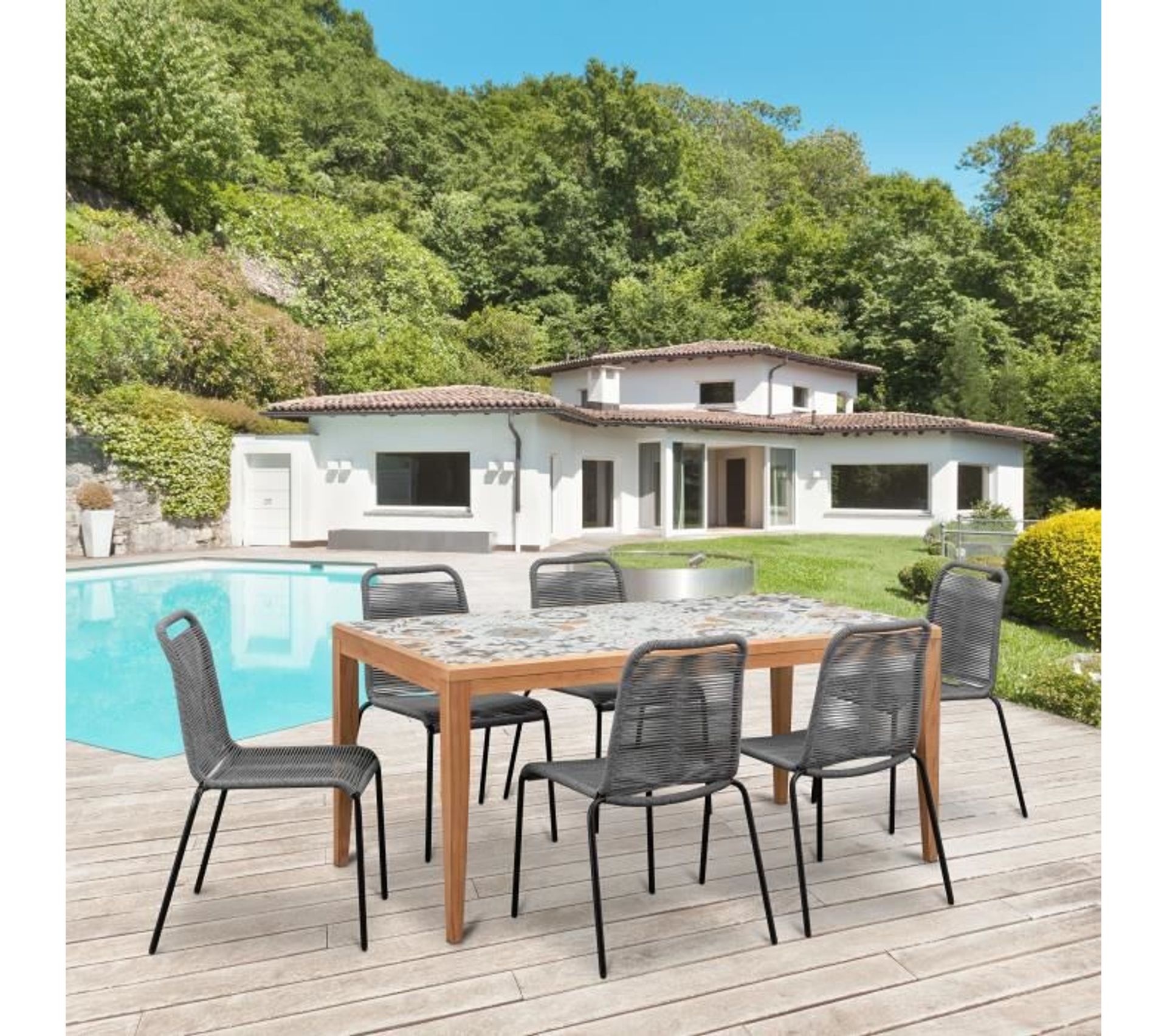 Table De Jardin En Bois 162 Cm Bois De Pin Du Chili + Carrelage Céramique Mosaique BUT