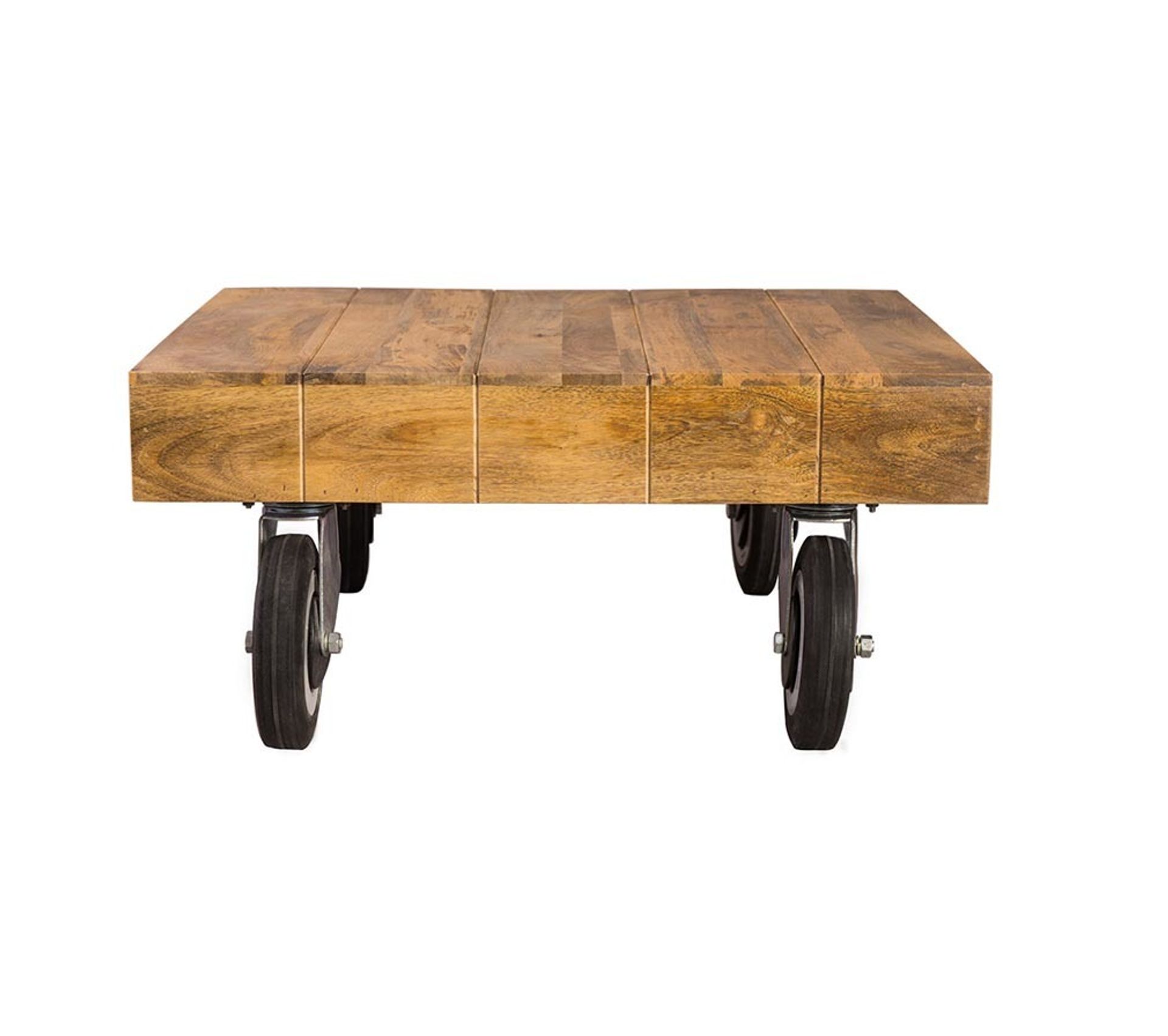 Table Basse Industrielle À Roulettes En Manguier Massif L80 Cm Atelier