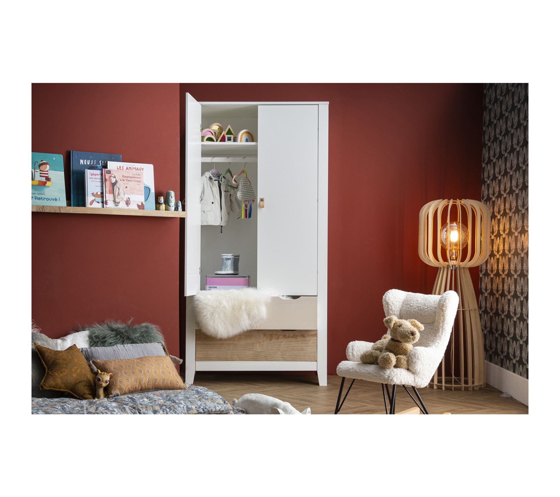 Armoire Scandinave Avec Penderie Et Tiroirs Bois Blanc Molene Armoire But