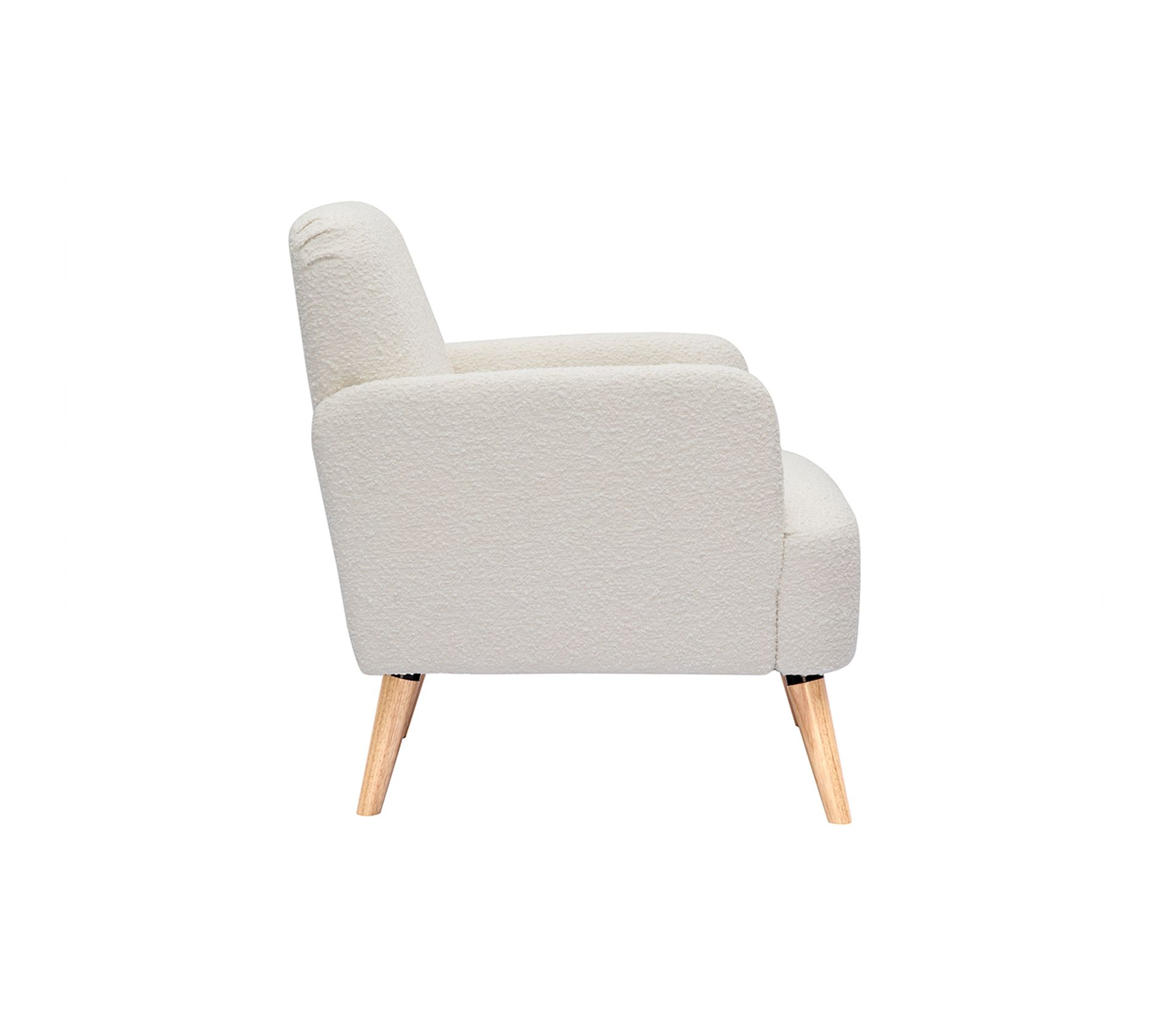 Fauteuil Scandinave HOMCOM Tissu Effet Lin Beige - Assise Et Dossier Rembourrés, Pieds En Bois D'hévéa, Charge 120kg