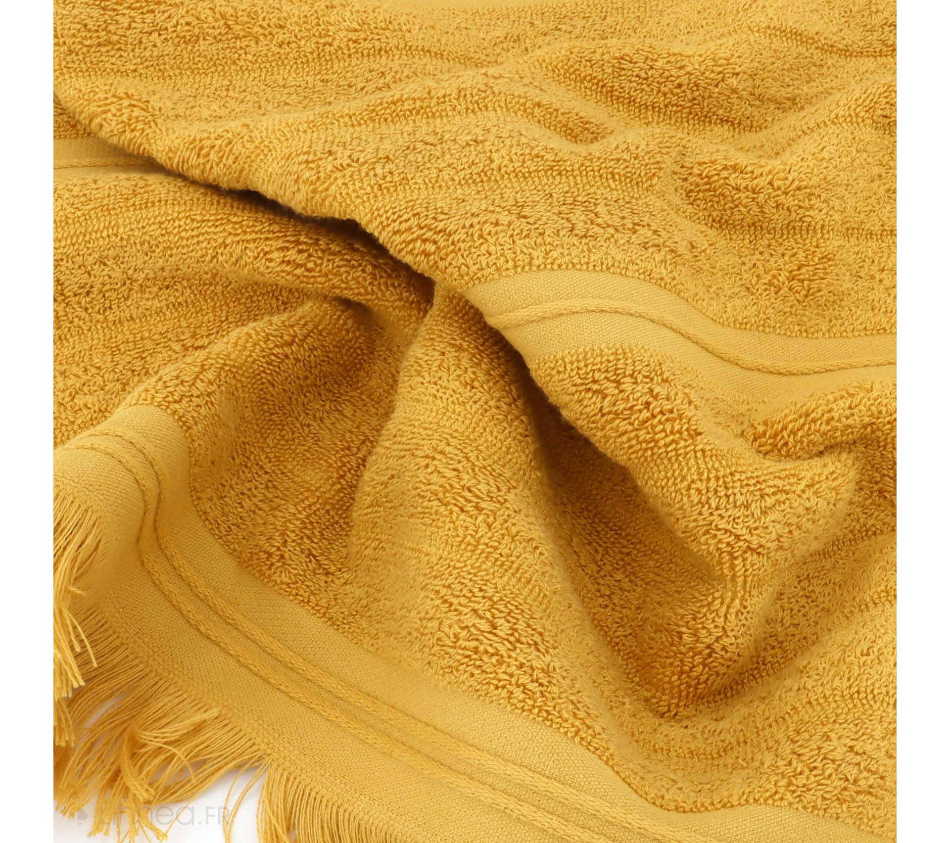 Serviette De Bain 50x100 Cm NATURAL Curry - Coton Bio GOTS, Bouclette Double Face, Très Absorbante