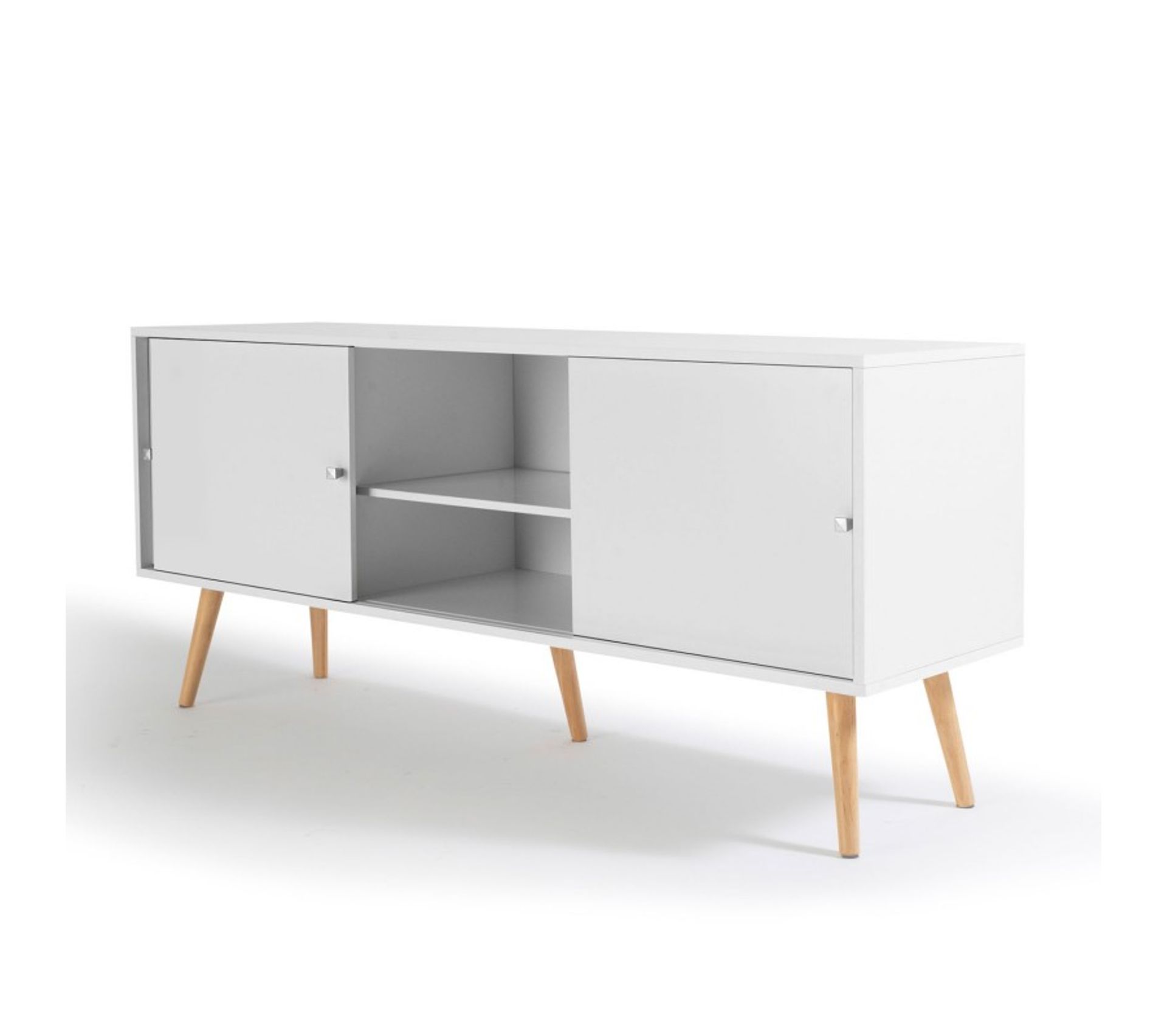 Buffet Bas Scandinave FINN 113 Cm - 3 Portes Façon Hêtre Et Noir - Rangement Salon/salle à Manger - À Monter Soi-même