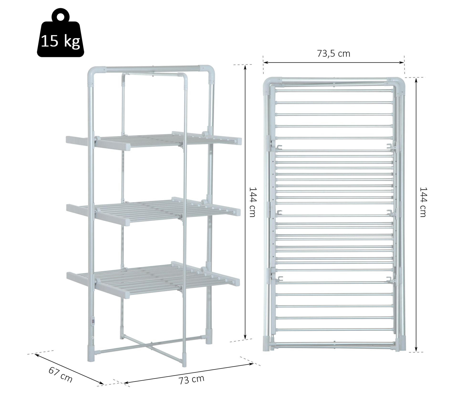 Séchoir à linge étendoir à linge électrique chauffant pliable 2 niveaux 200 W 50 55° C aluminium Séchoir à linge étendoir à linge électrique chauffant pliable 2 niveaux 200 W 50 55° C aluminium