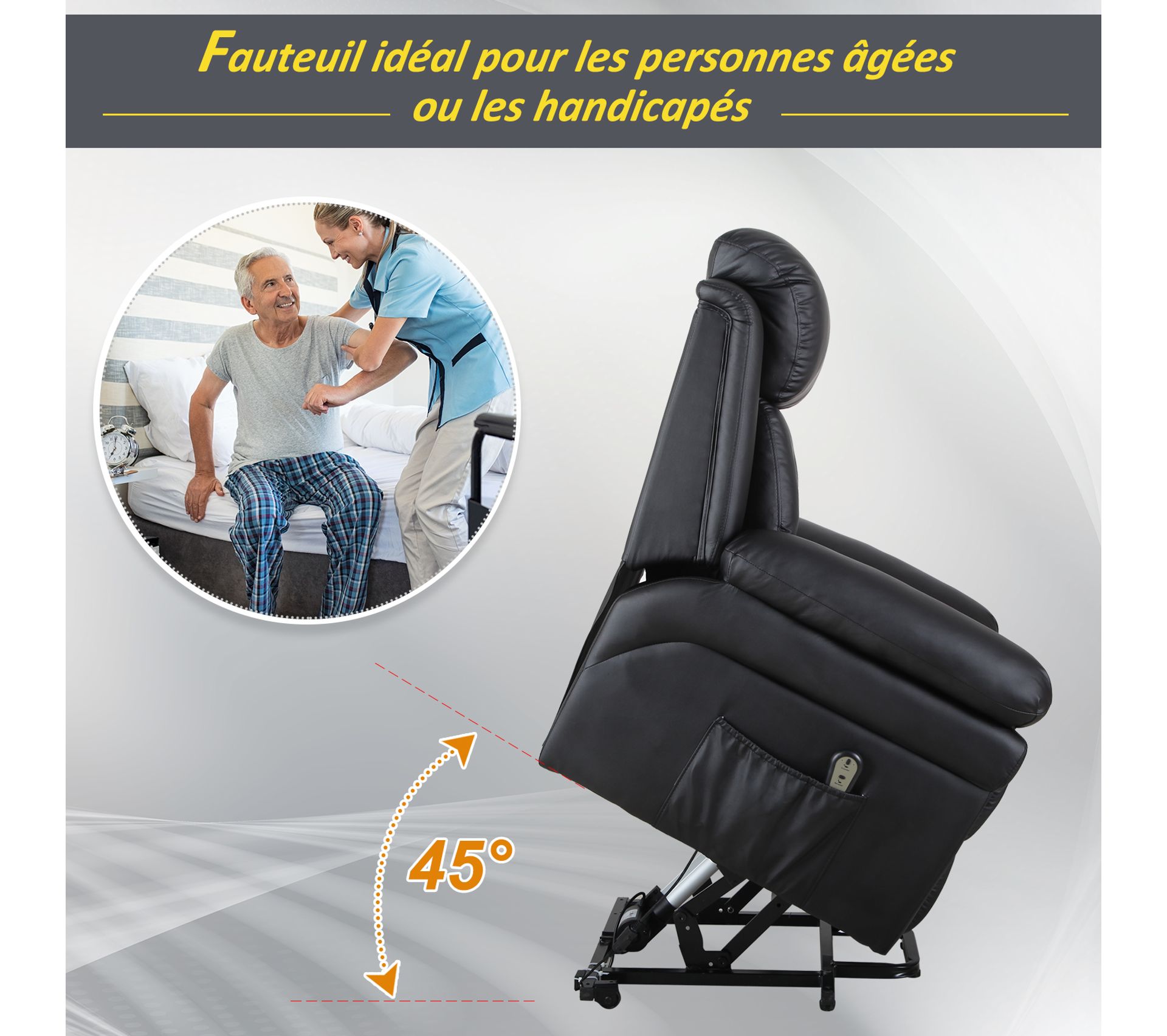 Fauteuil de Relaxation Électrique Releveur Inclinable Avec Reposepied Ajustable Simili Cuir