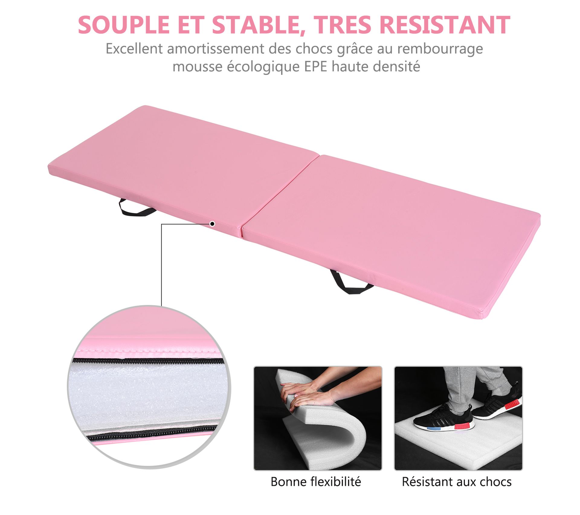 Tapis De Gym TREXO Pliable – Mousse EPE 5 Cm, Similicuir, Poignée Intégrée Pour Entraînement Maison Ou Salle