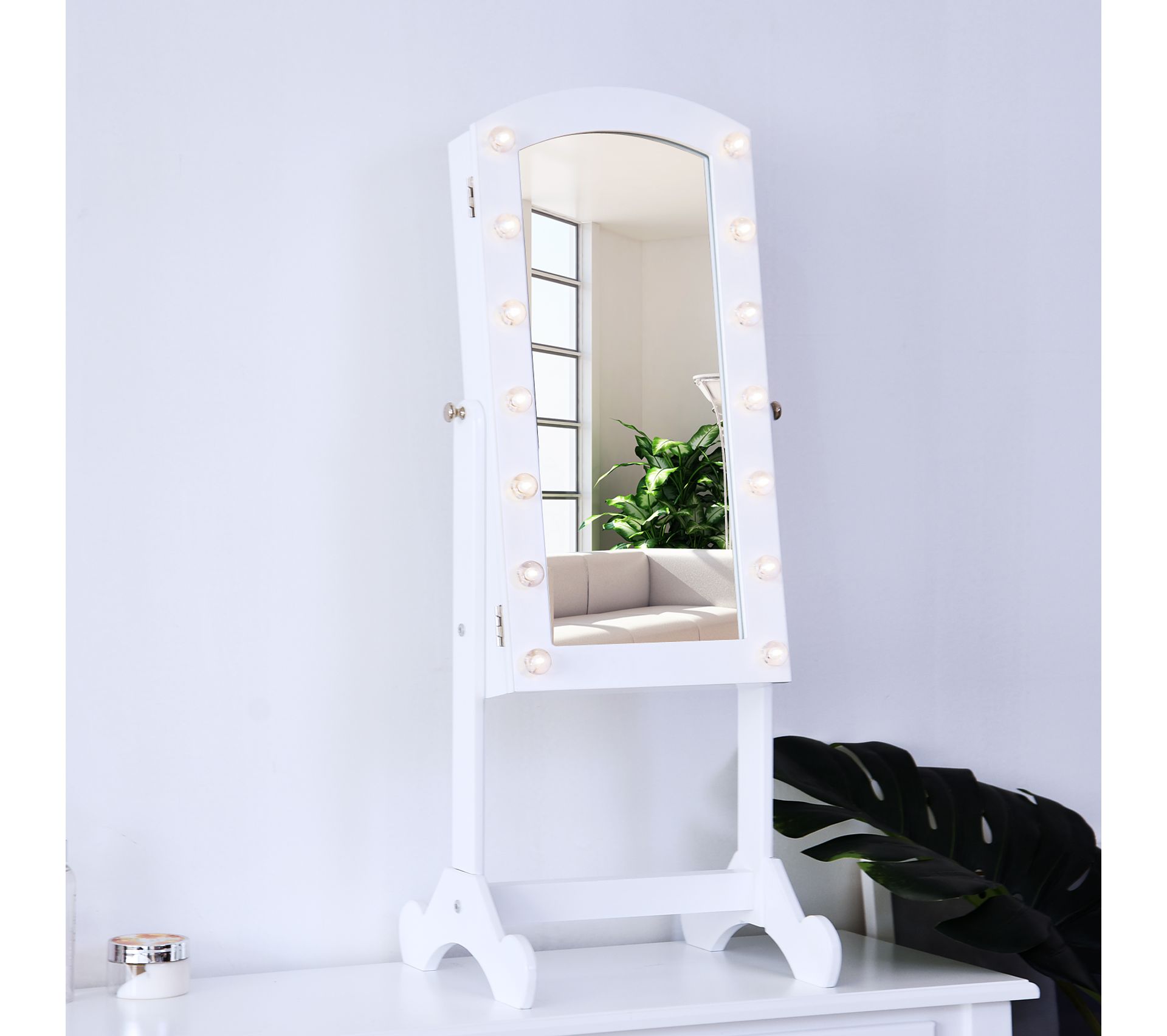 Armoire À Bijoux Sur Pied Miroir Éclairage LED Blanc Porte bijoux