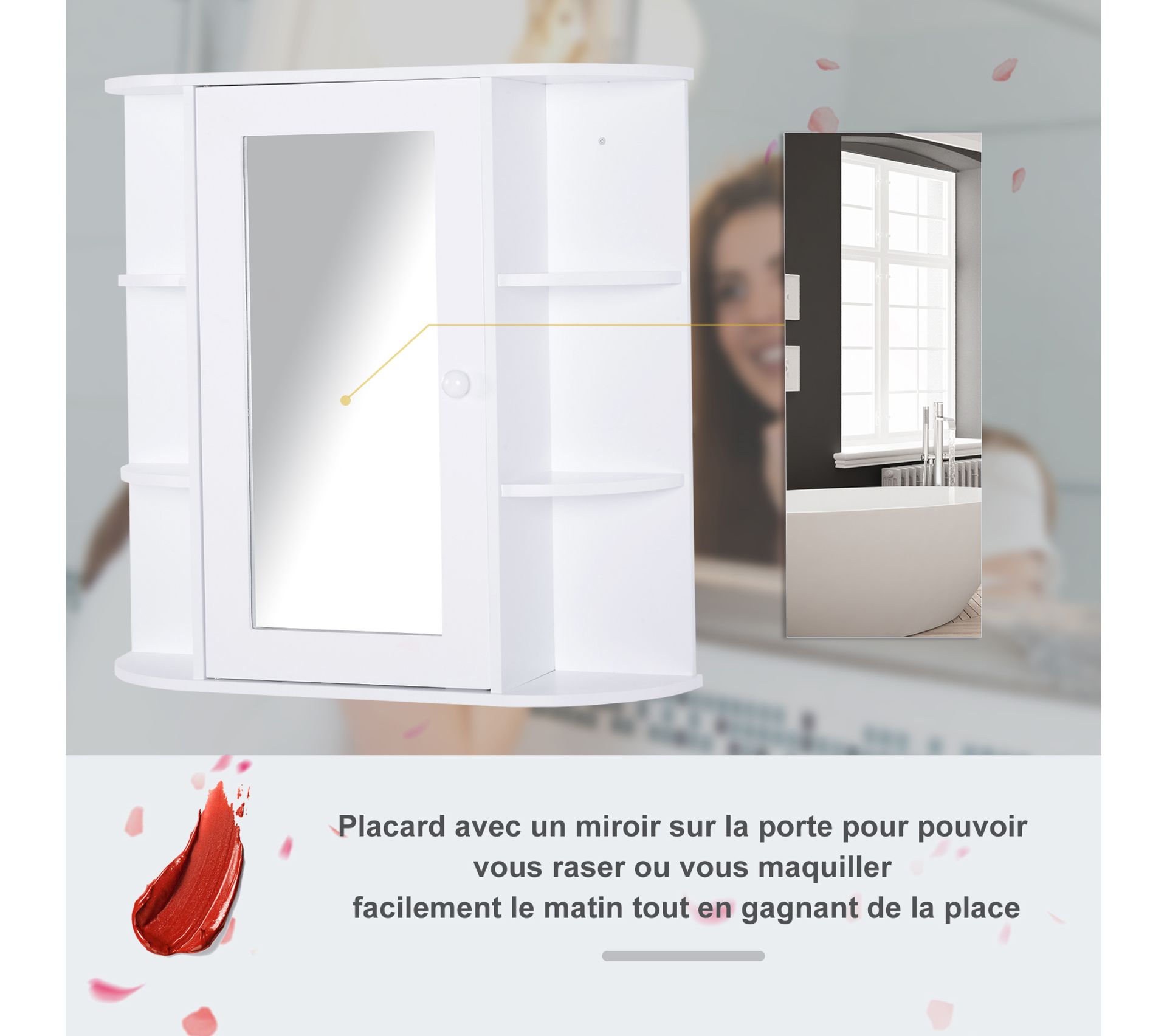 Armoire à Glace 1 Porte Étagères Latérales Blanc Armoire de toilette BUT