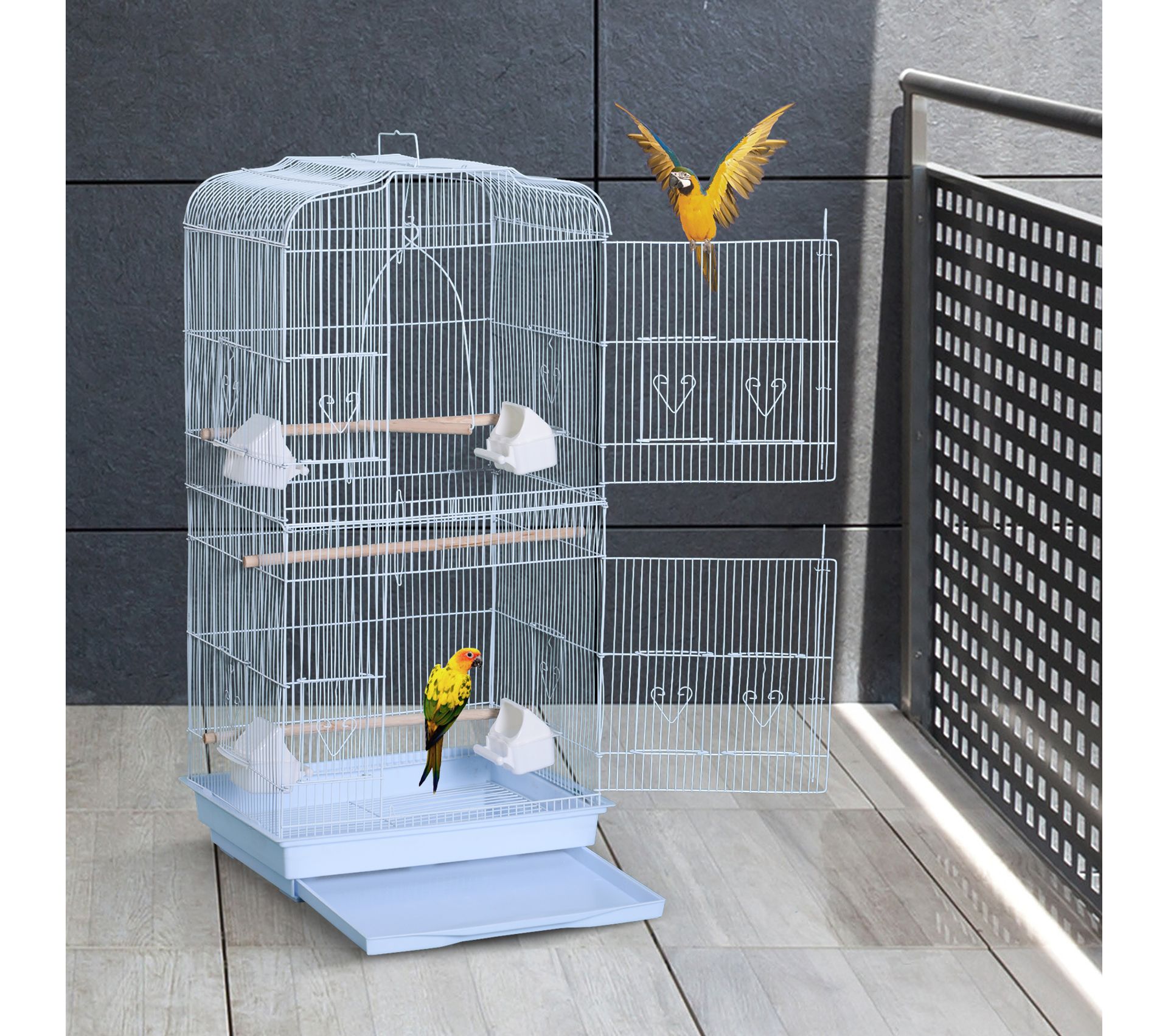 Cage À Oiseaux Avec Mangeoires Perchoirs 48 X 36 X 91 Cm Blanc Oiseau BUT