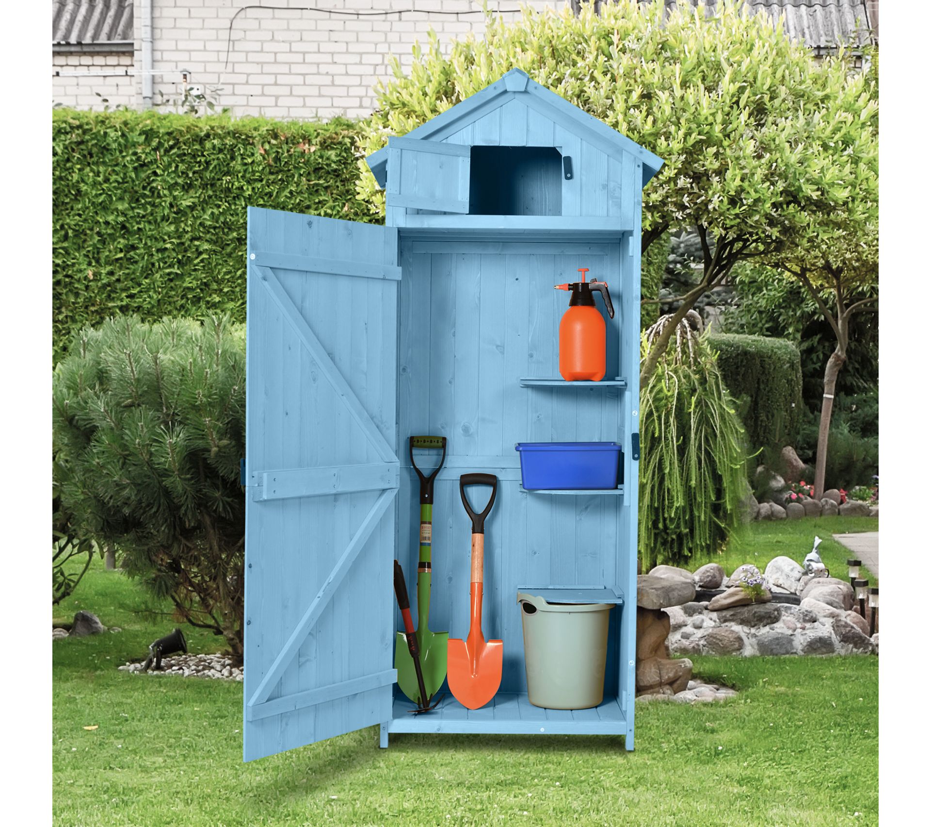 Armoire De Jardin 77l X 54l X 179h Cm Pin Massif Bleu Abri de jardin BUT