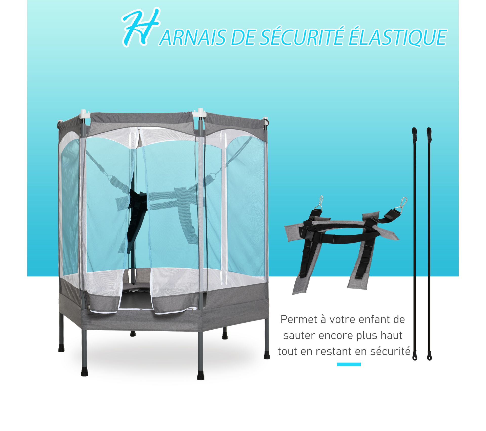 Trampoline Enfant HOMCOM 1,63 X 1,9 M Avec Filet - 6 Poteaux Rembourrés, Charge Max 50 Kg