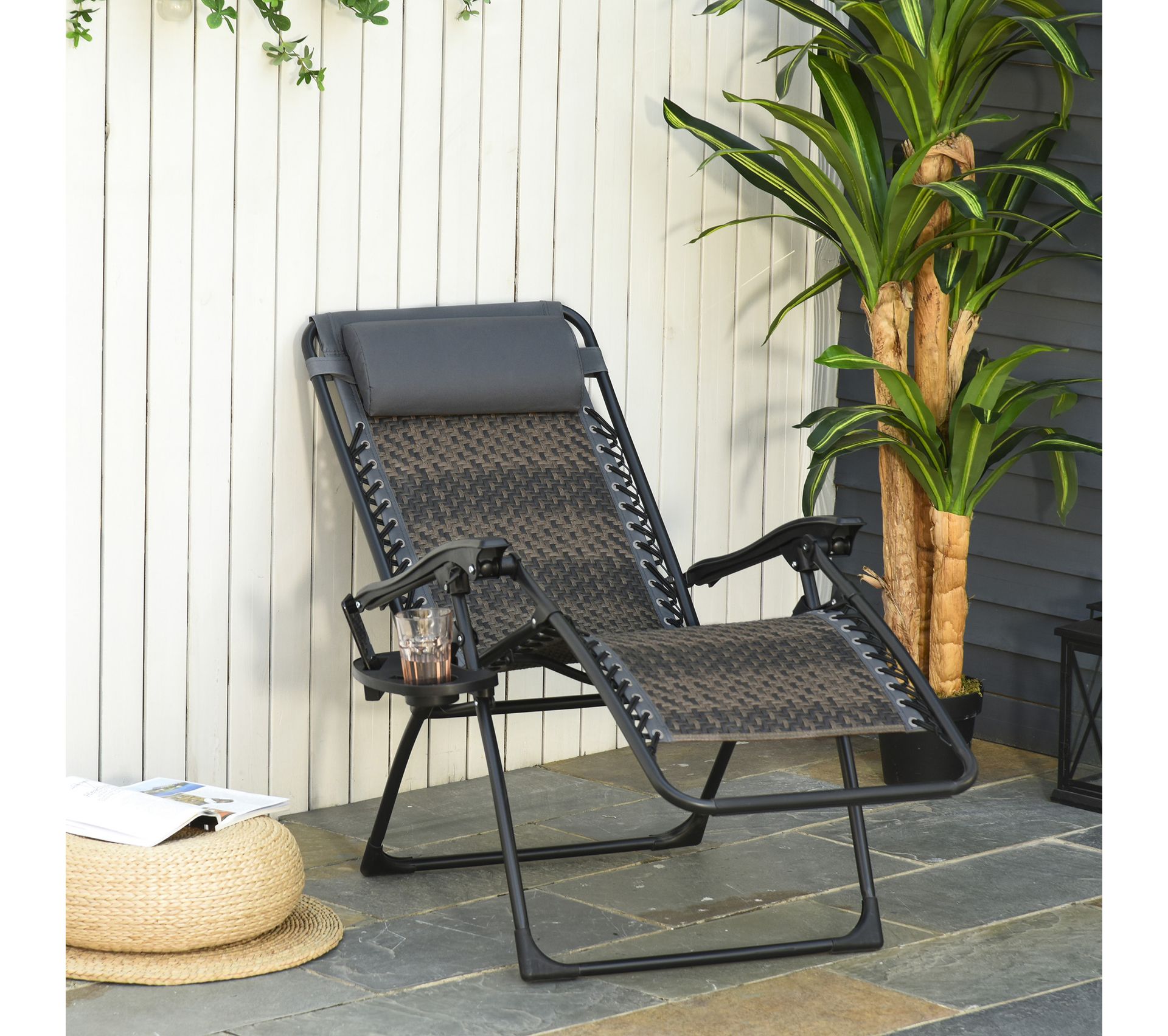 Chaise Longue Pliable De Jardin Zéro Gravité Acier Résine Gris Chaise