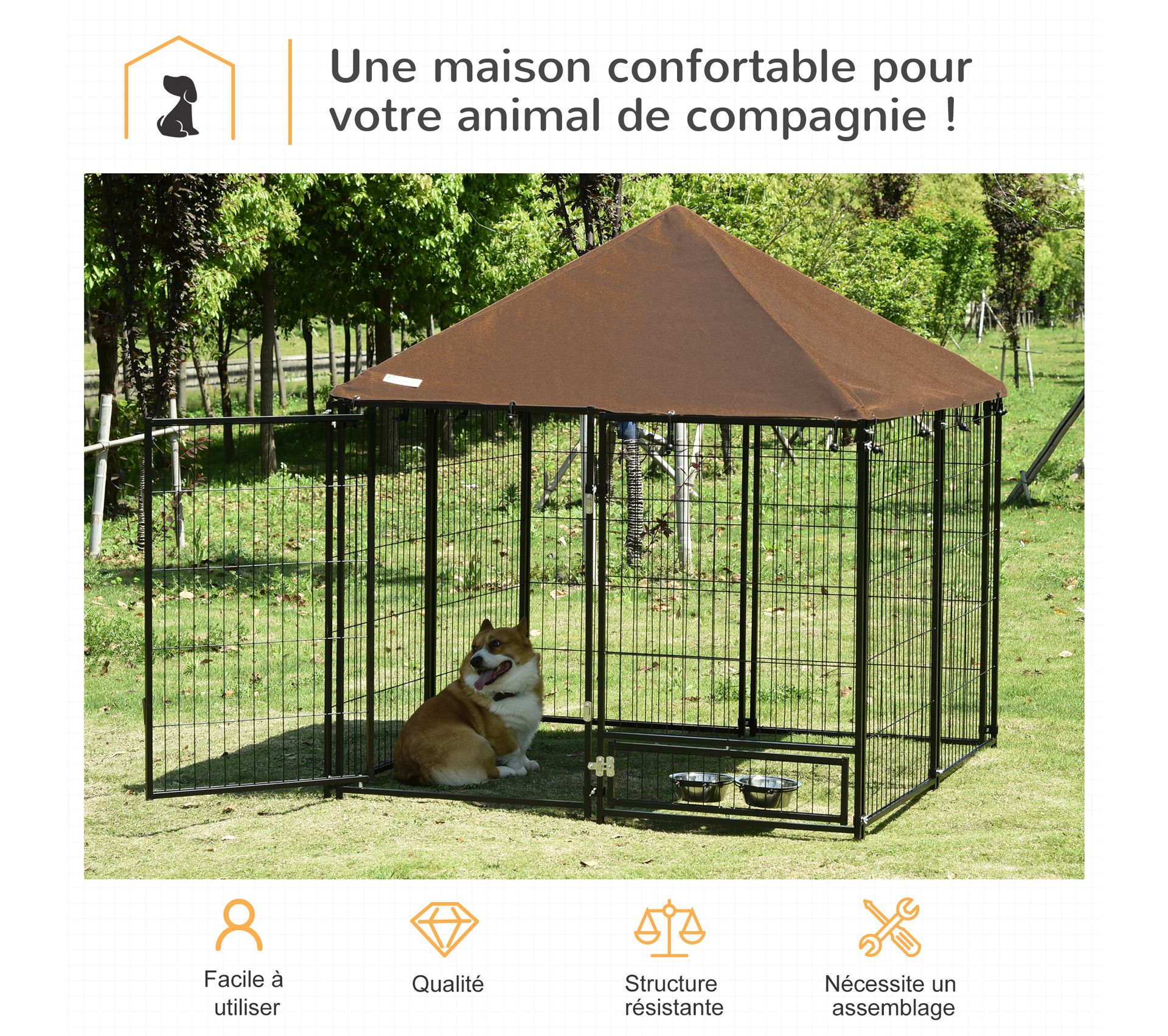 Chenil Extérieur Pour Chien Métal Et Tissu