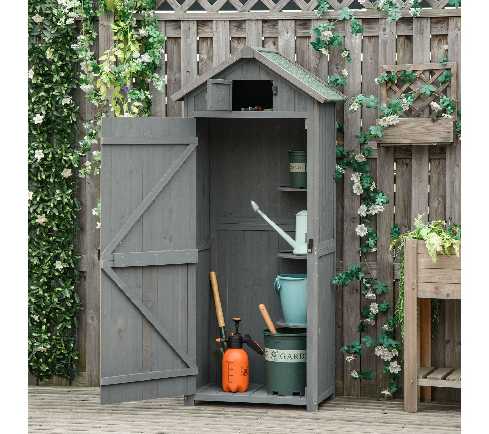 Armoire De Jardin 3 Étagères 2 Portes Loquets Bois Sapin Abri de