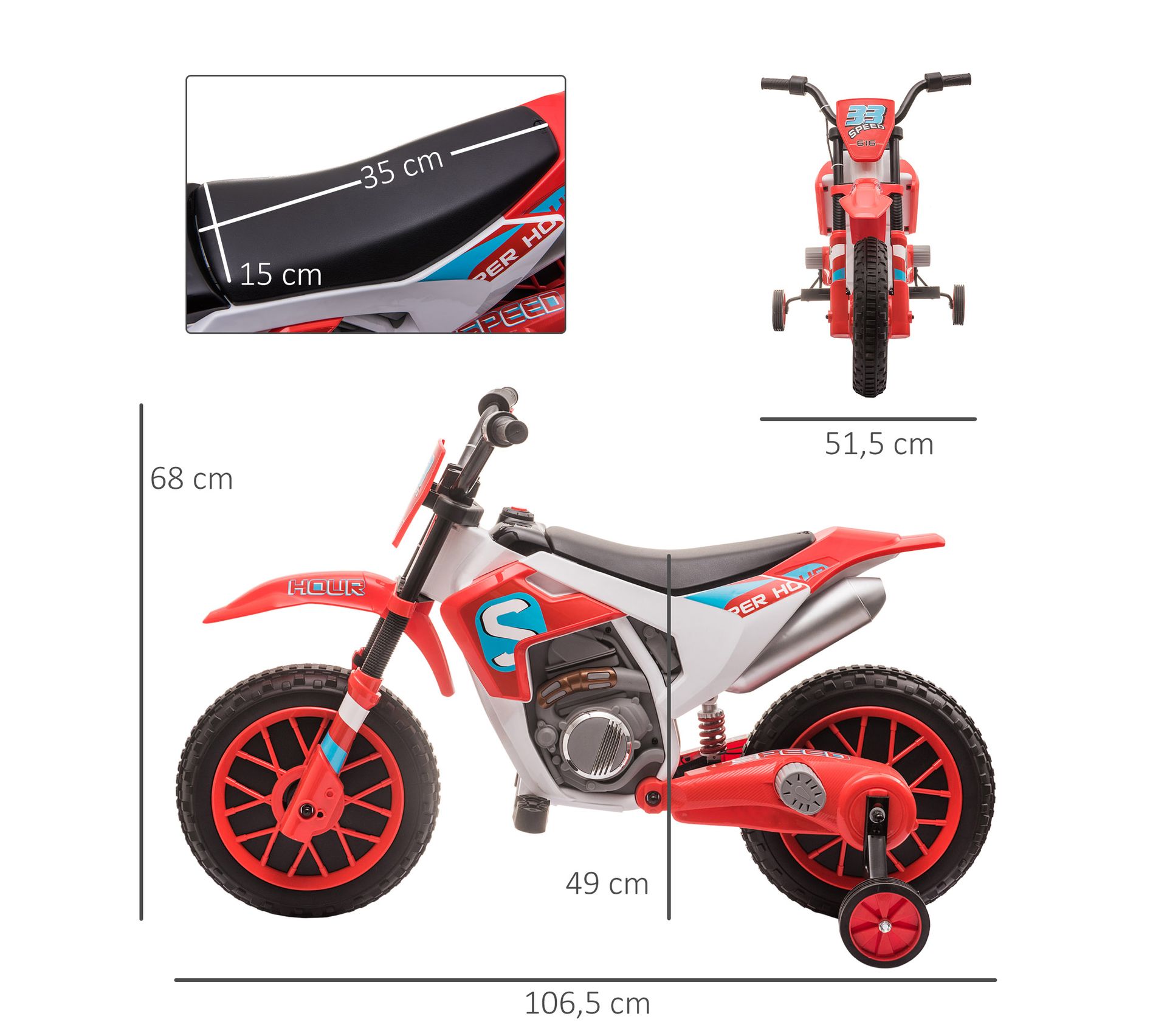 Moto cross électrique - HOMCOM - enfant 3 à 5 ans 12V 3-8 km/h