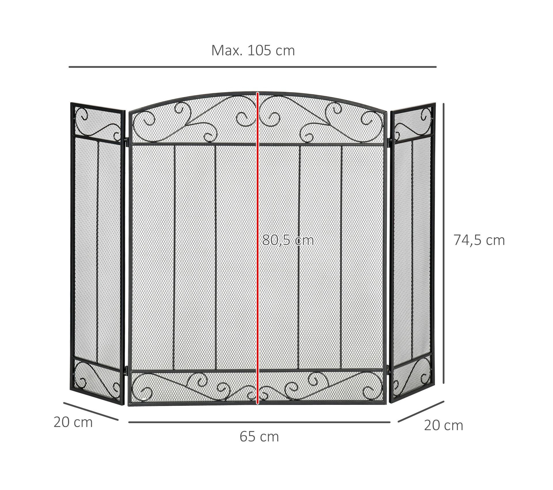 Pare-feu Cheminée 3 Volets Vintage – 118x68 Cm, Métal Gris, France (années 80)