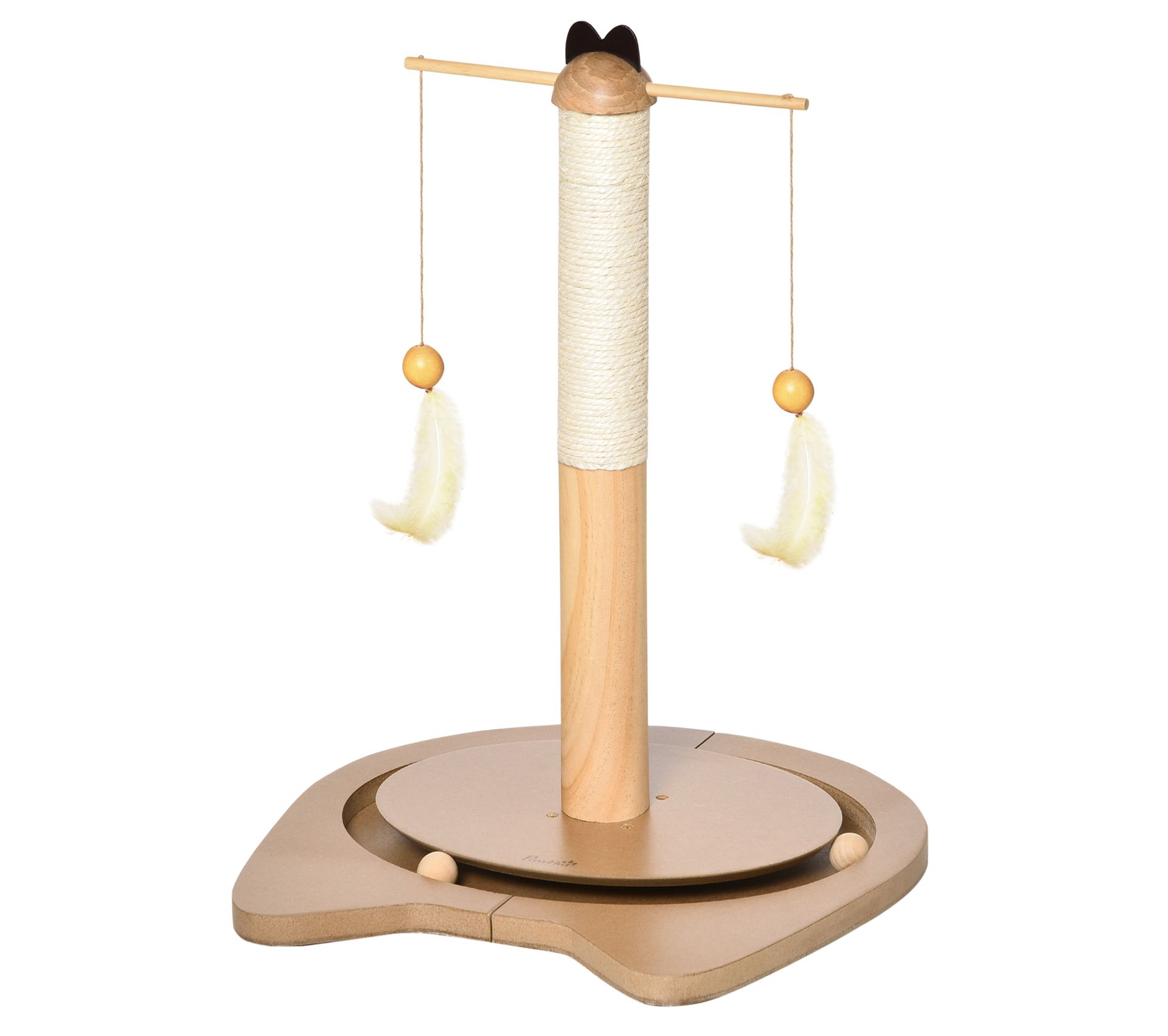 Poteau A Griffer Pour Chat Jeu 2 Boules Et 2 Plumes Suspendues Rotatives Chat But